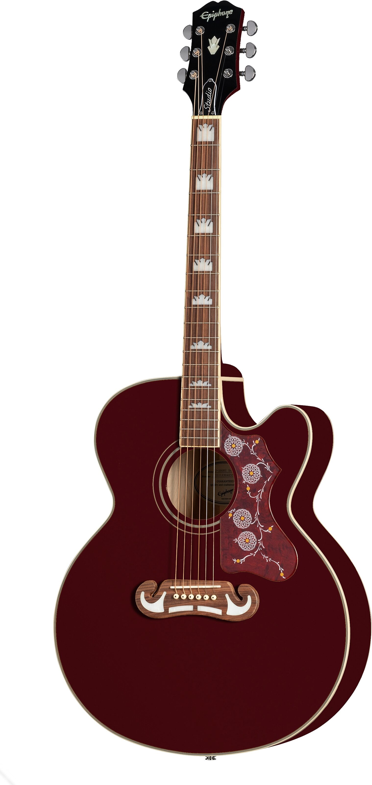 Epiphone Exclusive J-200 Studio EC Acoustic-Electric Guitar (with Gig Bag), Wine Red, Action Position Back