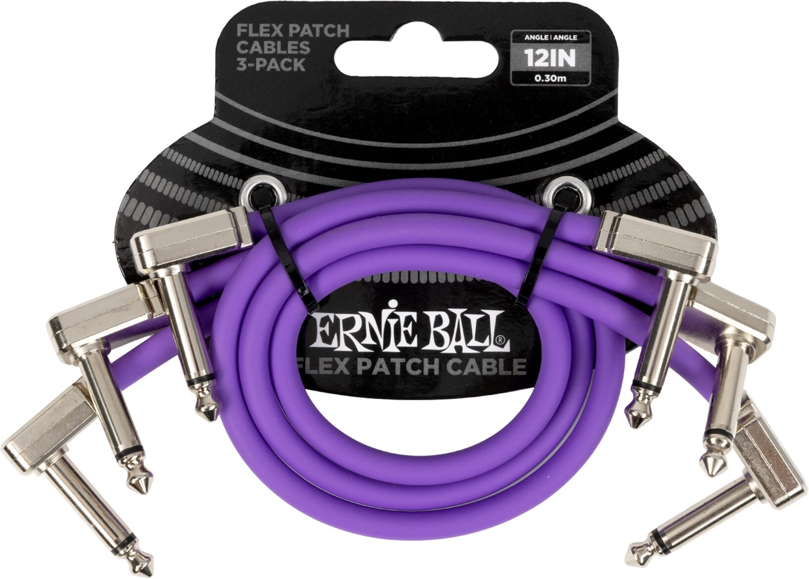 Ernie Ball Flex Patch Cables, Purple, 1 foot, 3-Pack, Action Position Back