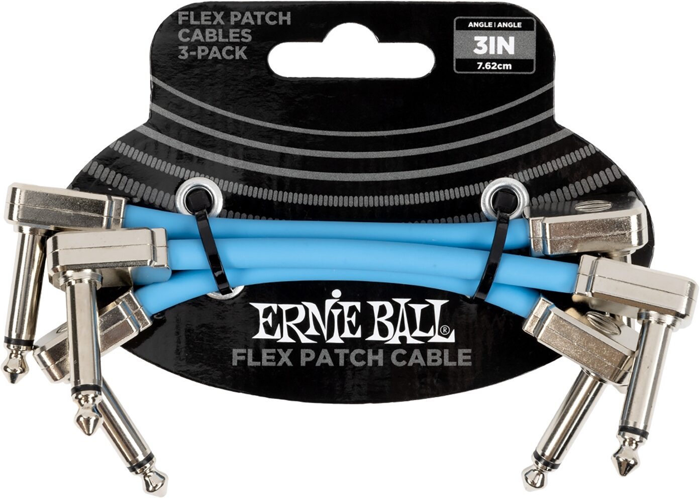 Ernie Ball Flex Patch Cables, Blue, 3 inch, 3-Pack, Action Position Back