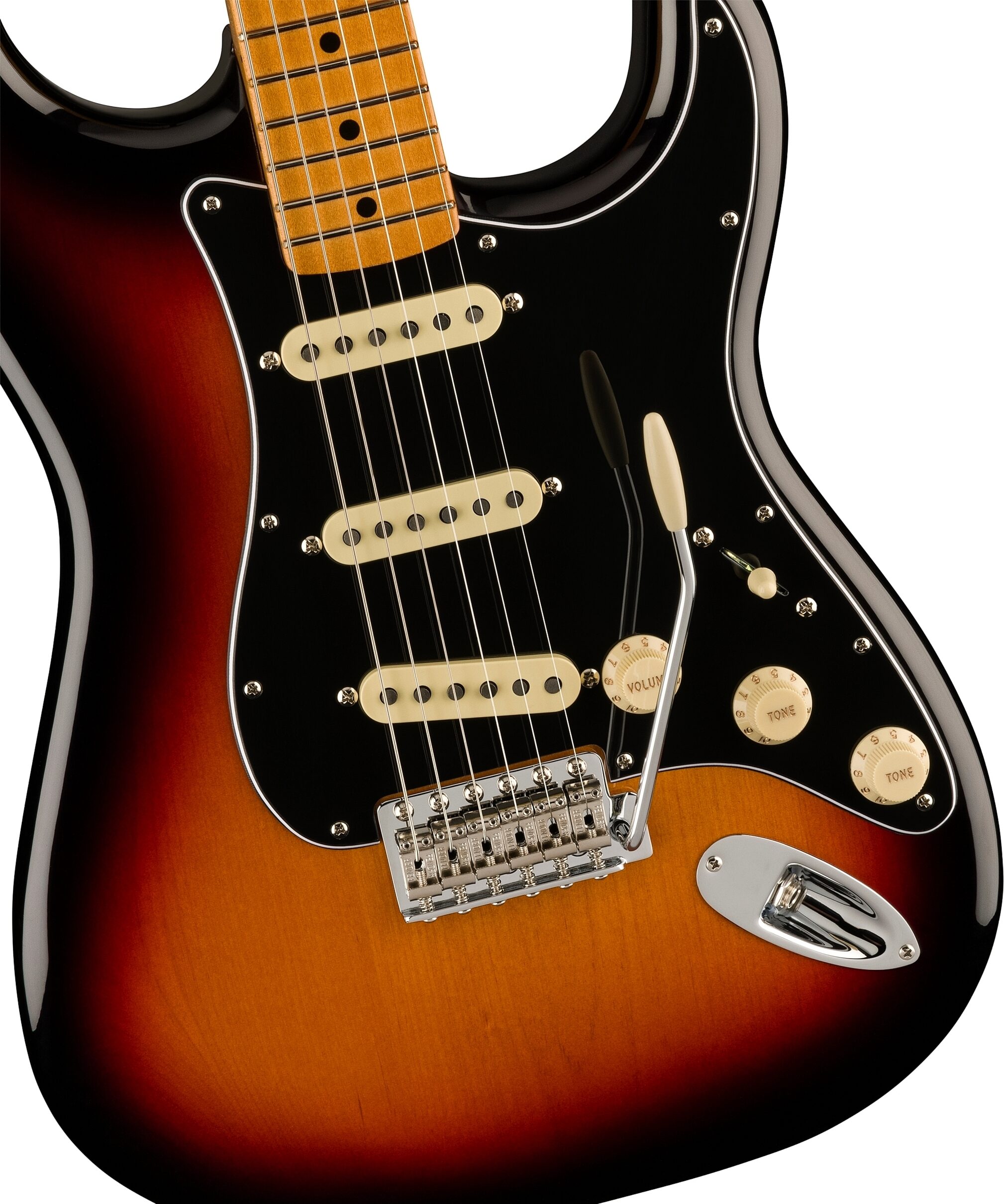 Fender Vintera II '70s Stratocaster Electric Guitar, Maple Fingerboard (with Gig Bag), 3-Color Sunburst, Action Position Back
