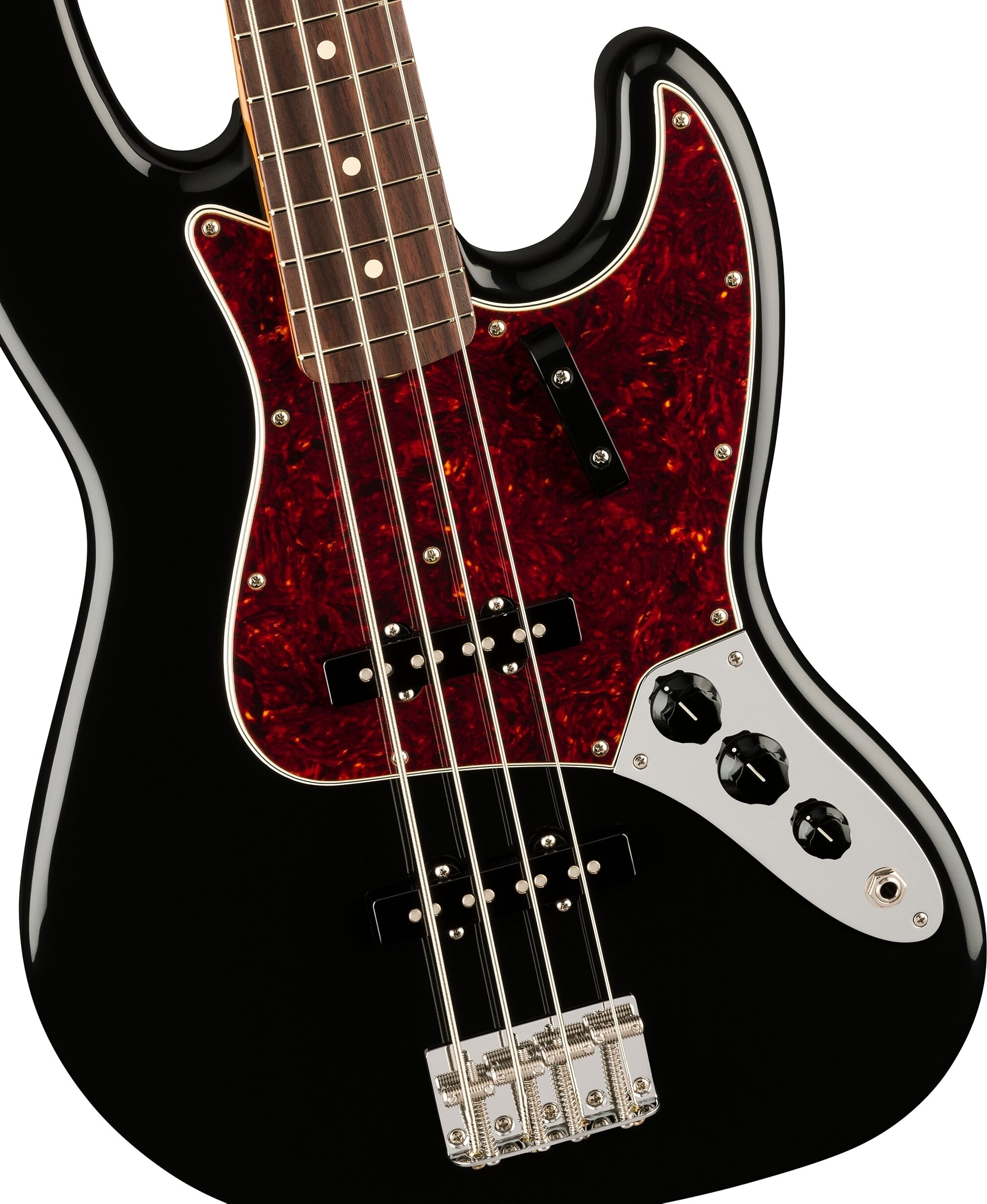 Fender Vintera II '60s Jazz Electric Bass, Rosewood Fingerboard (with Gig Bag), Black, Action Position Back