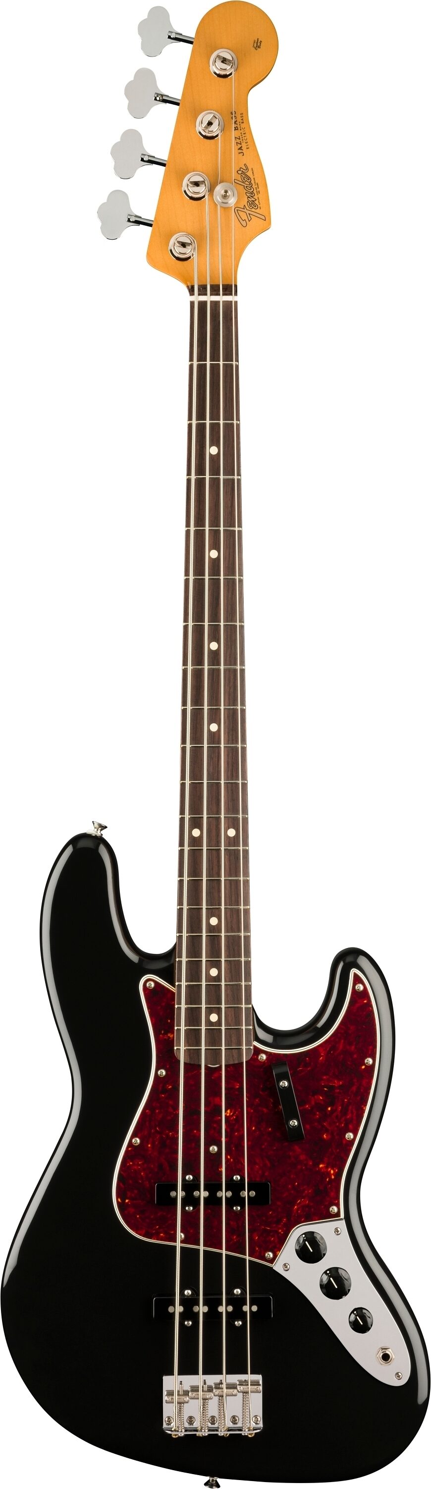 Fender Vintera II '60s Jazz Electric Bass, Rosewood Fingerboard (with Gig Bag), Black, Action Position Back