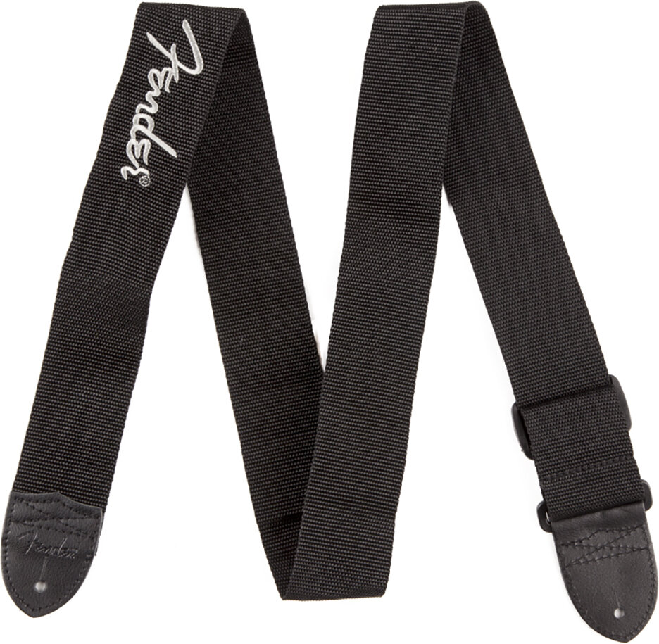 Fender Logo Guitar Strap, Black with Gray Logo, Action Position Back