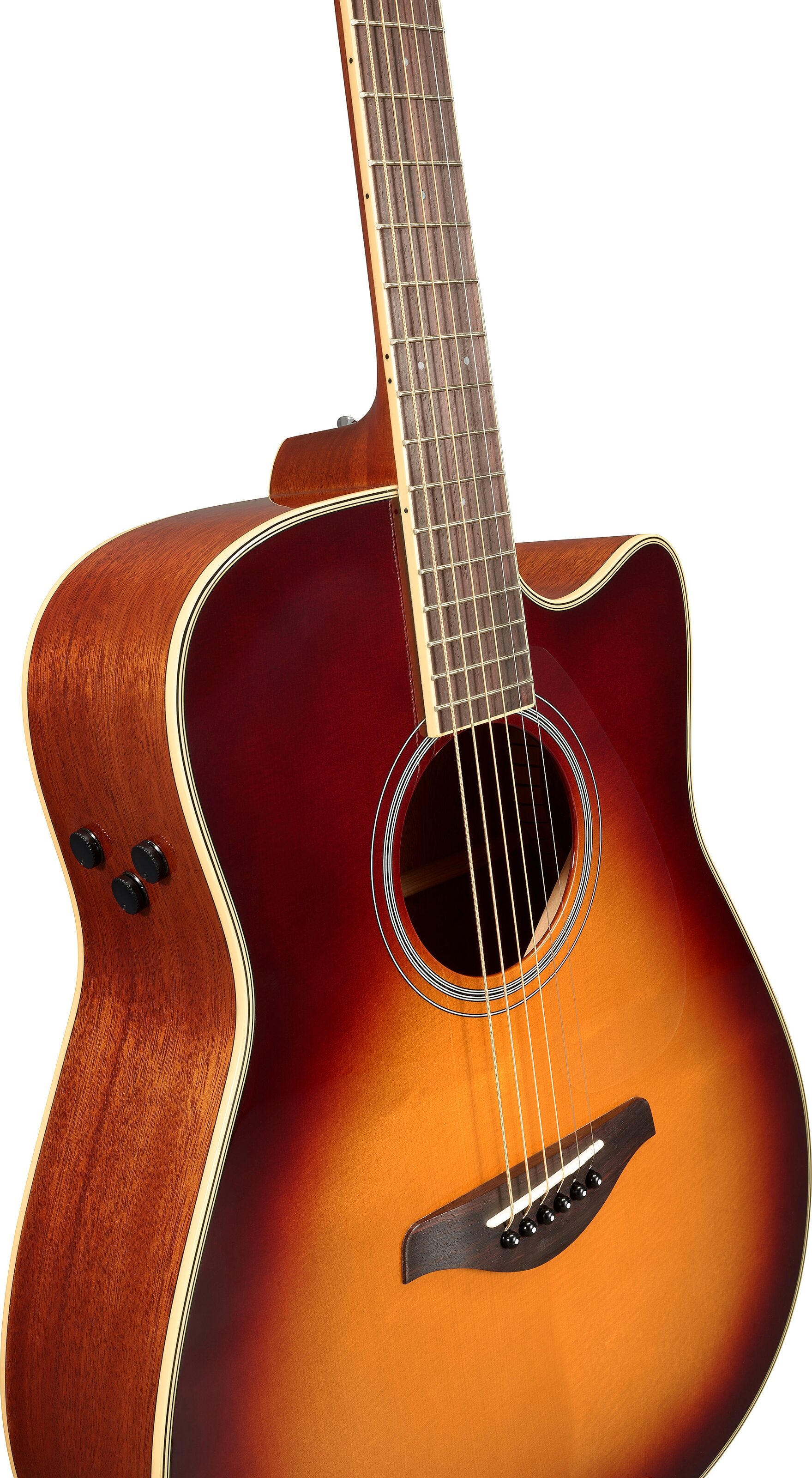Yamaha FGC-TA Cutaway TransAcoustic Guitar, Sunburst, Action Position Back