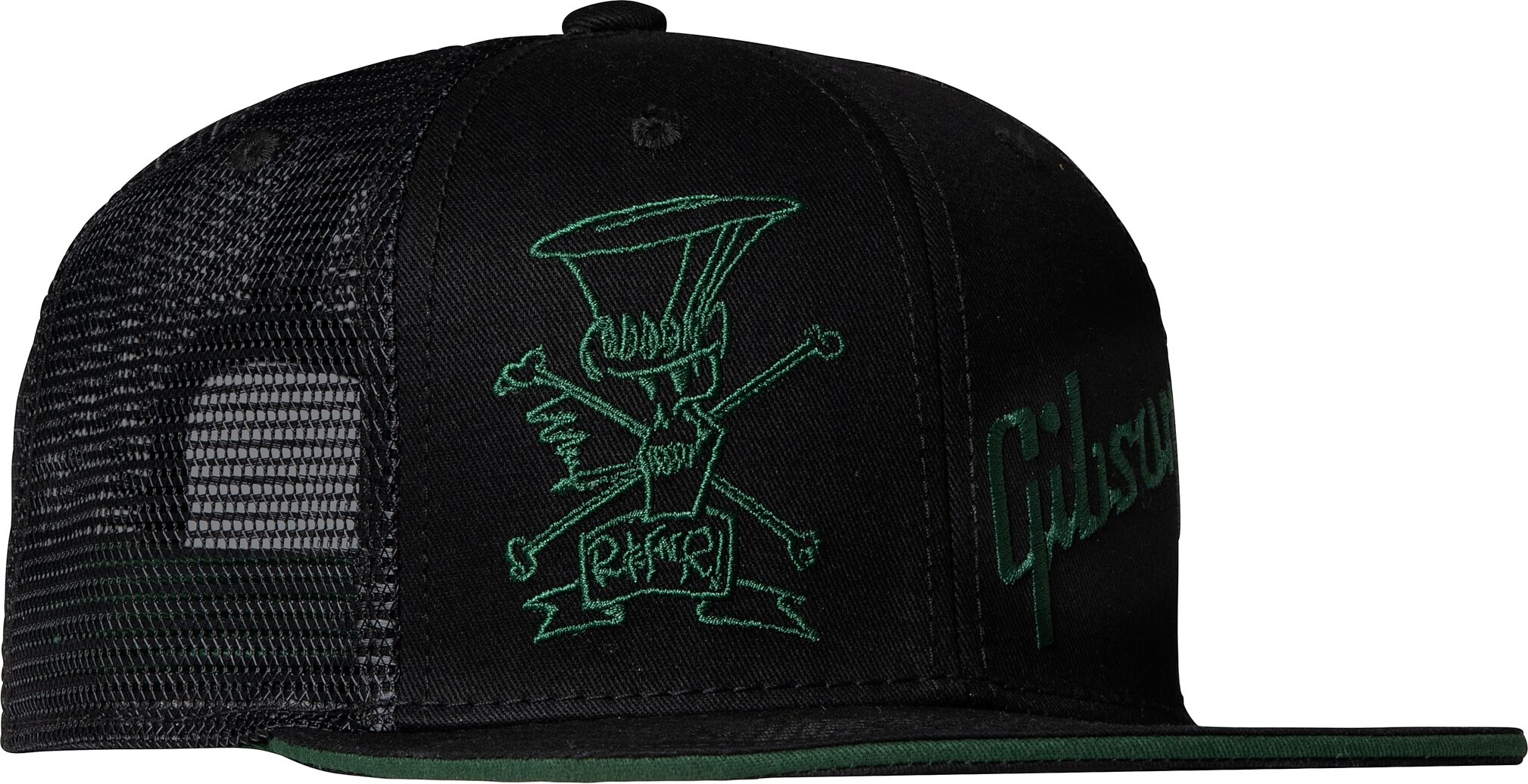 Gibson Slash Skully Hat, Green on Black, Trucker Style, Side