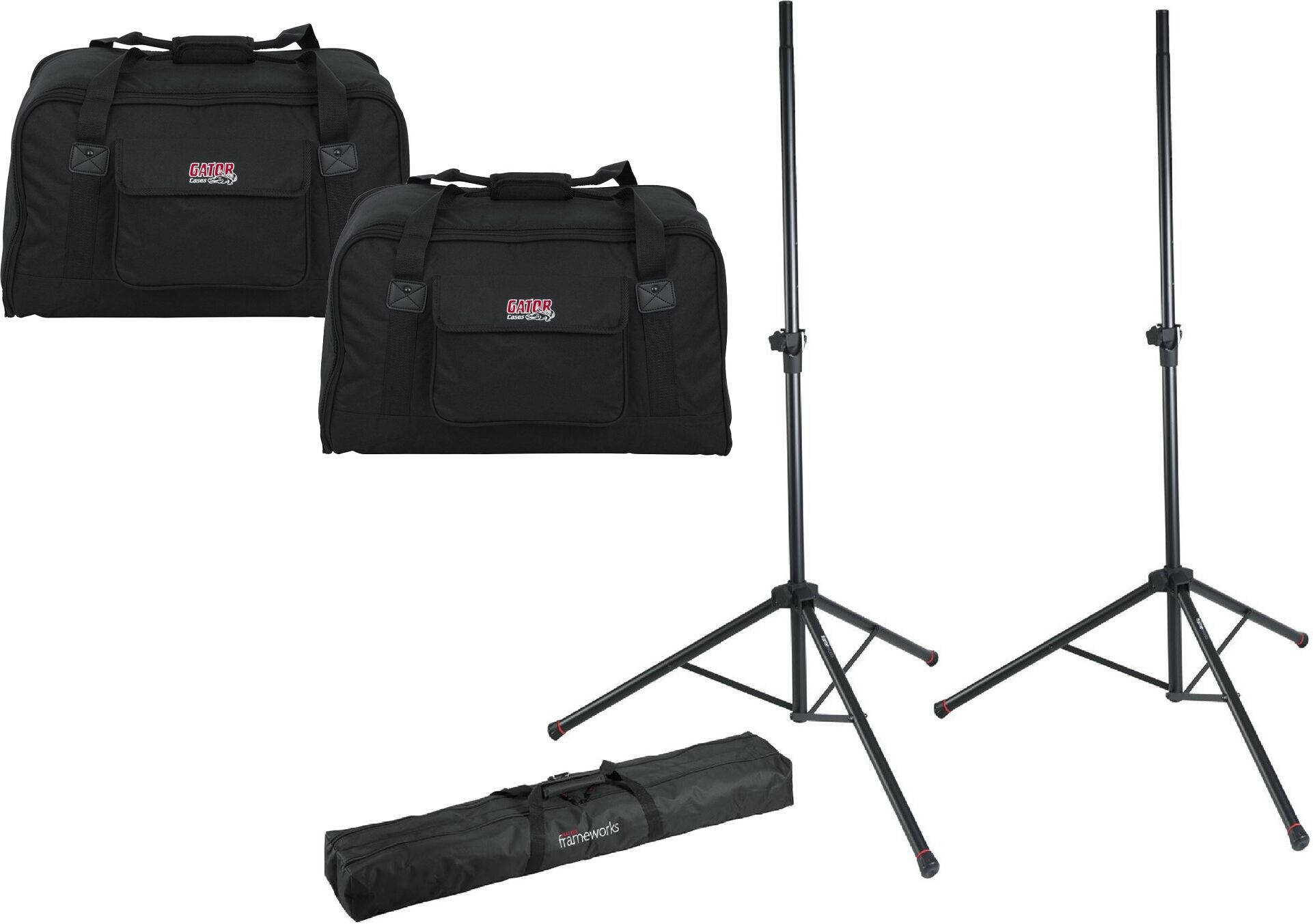 Gator GFW-SPK-2000SET Speaker Stands Pair (with Bag), With Gator GPA-TOTE10 Heavy Duty Speaker Tote Bags, Main
