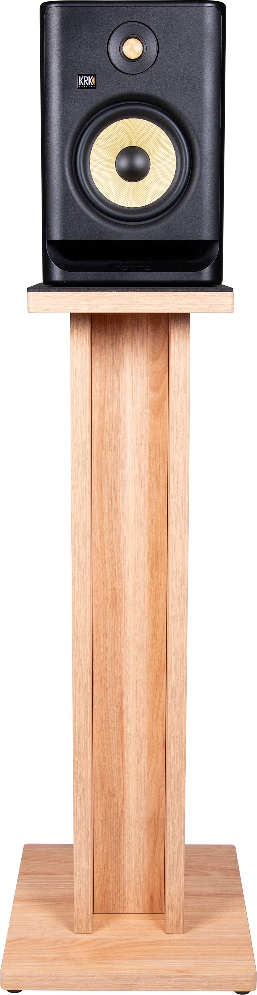Gator Elite Series Studio Monitor Stand, Maple, 2-Pack, Front In Use
