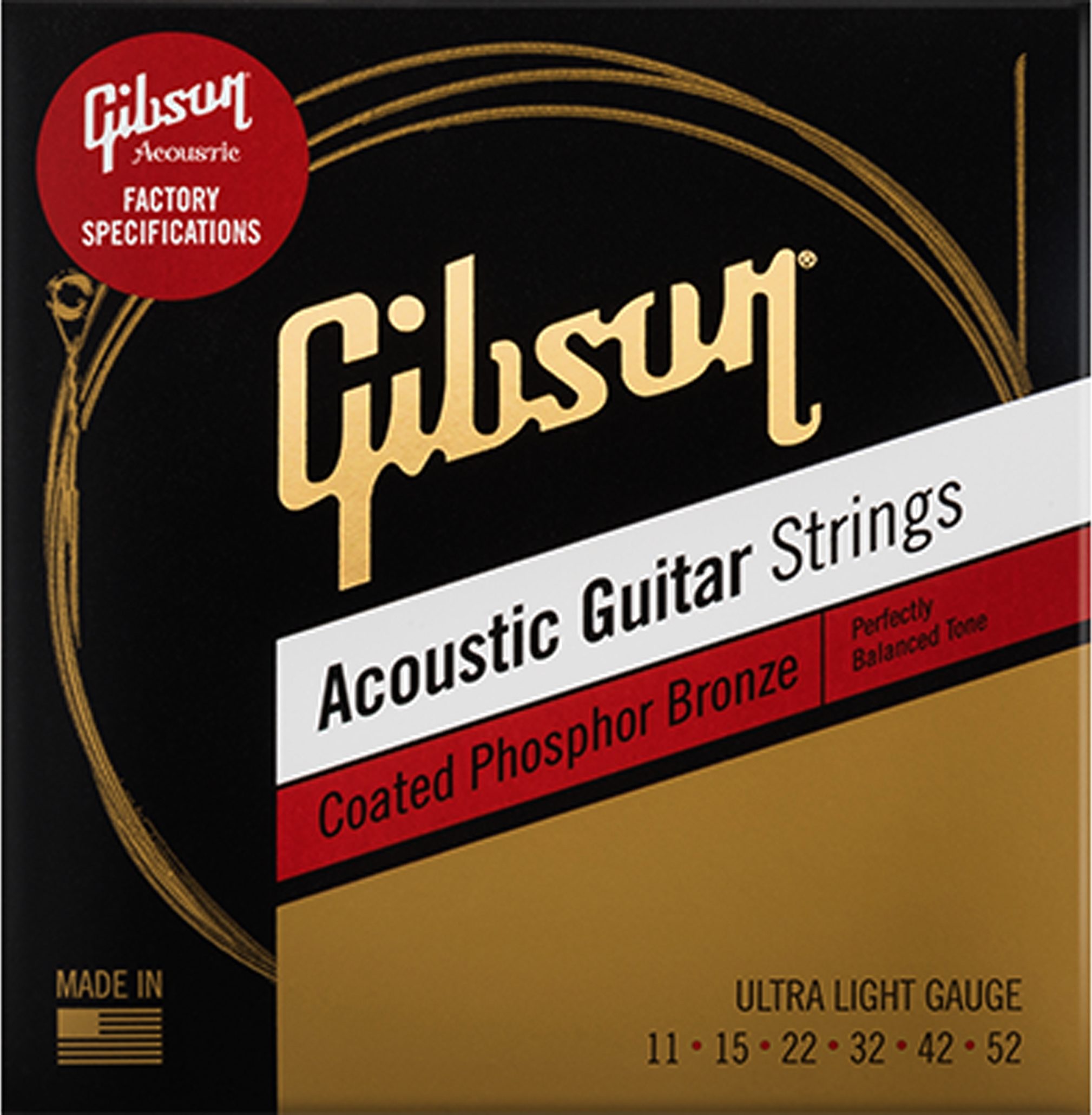 Gibson Coated Phosphor/Bronze Acoustic Guitar Strings, Ultra Light, Action Position Back