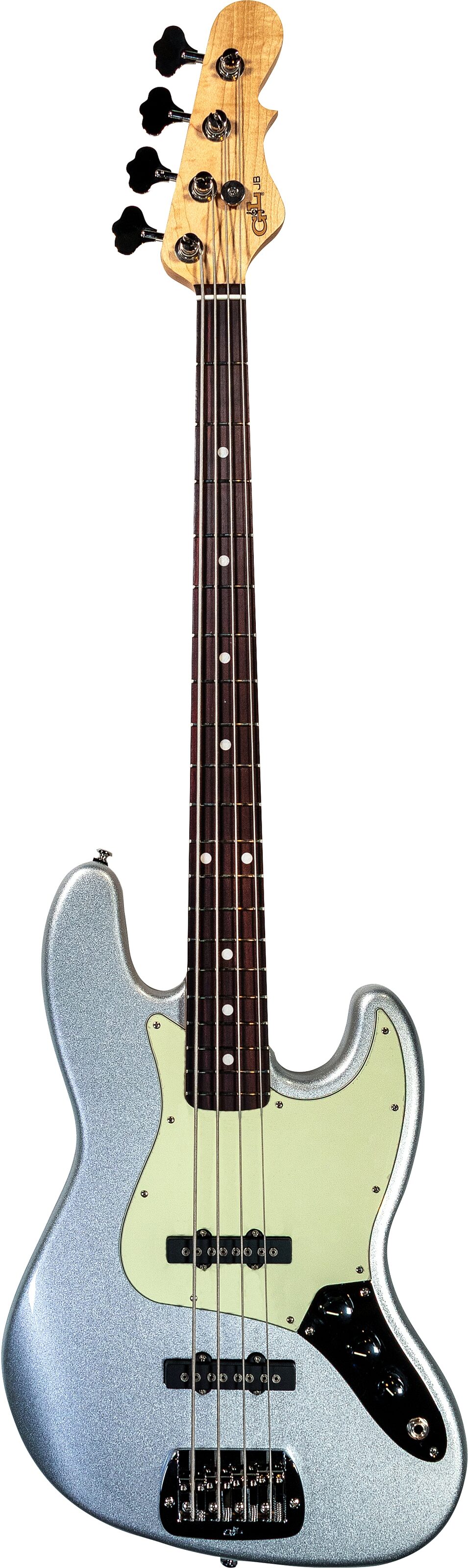 G&L Fullerton Deluxe MFD Jazz Electric Bass, Silver Metallic, Action Position Back