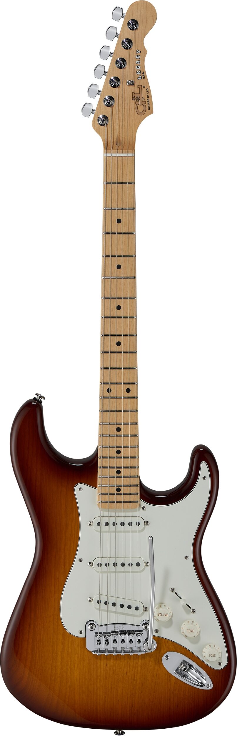 G&L Fullerton Deluxe Legacy Electric Guitar (with Gig Bag), Old School Tobacco, Action Position Front