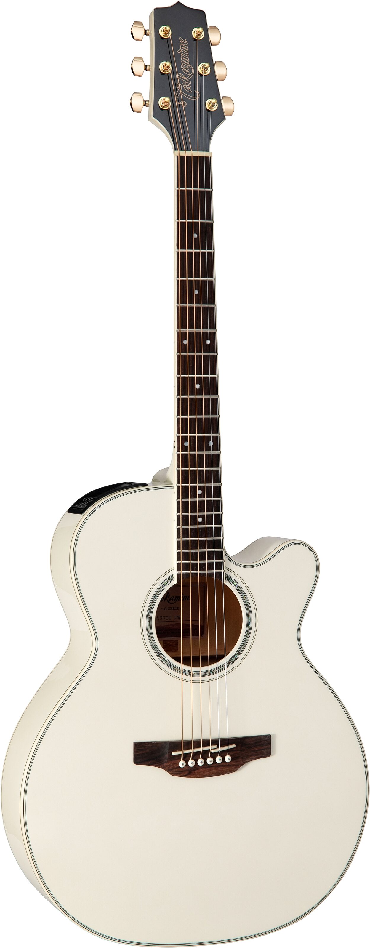 Takamine GN37CE Acoustic-Electric Guitar (with Gig Bag), Pearl White, Action Position Back