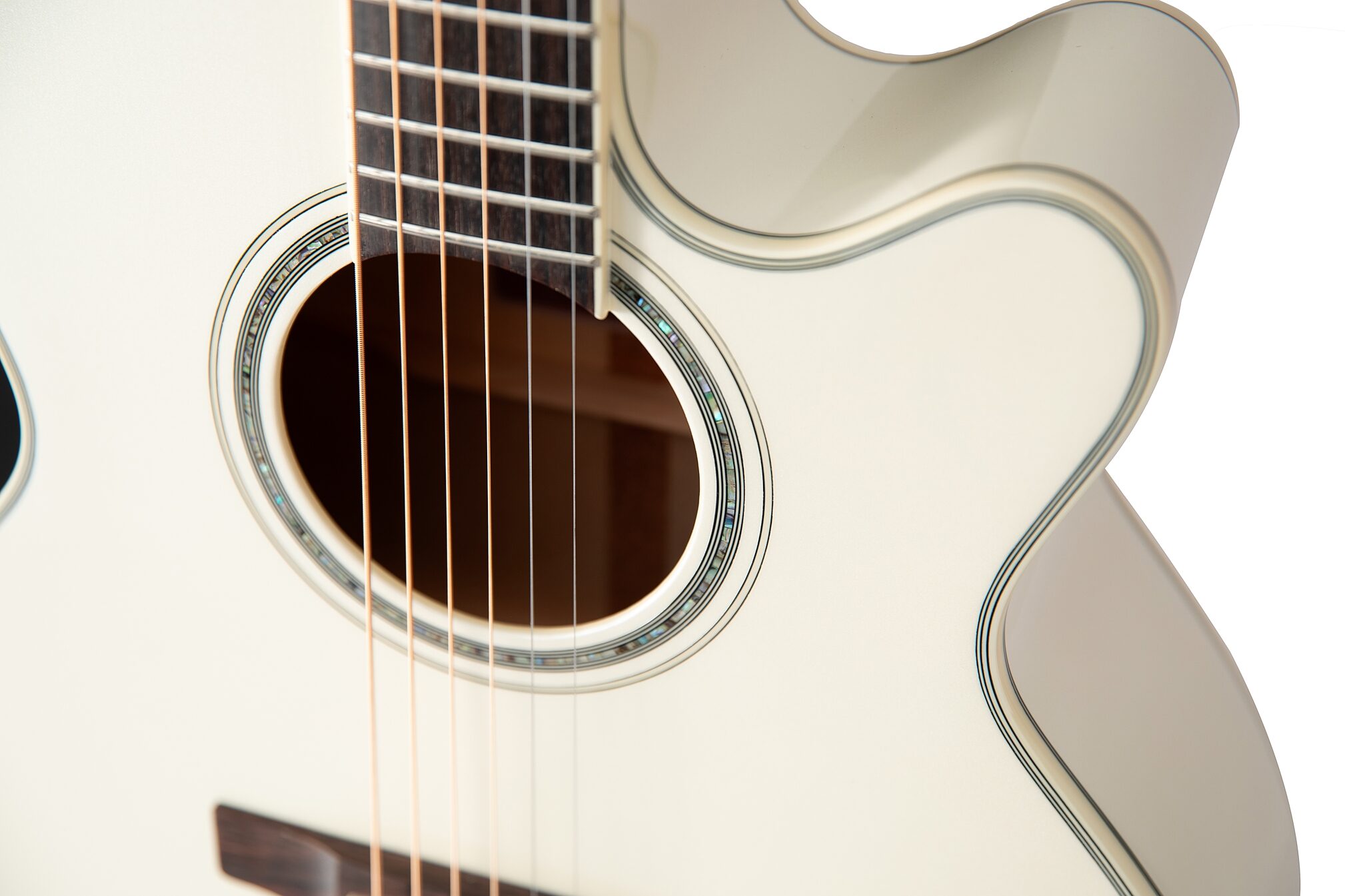 Takamine GN37CE Acoustic-Electric Guitar (with Gig Bag), Pearl White, Action Position Back