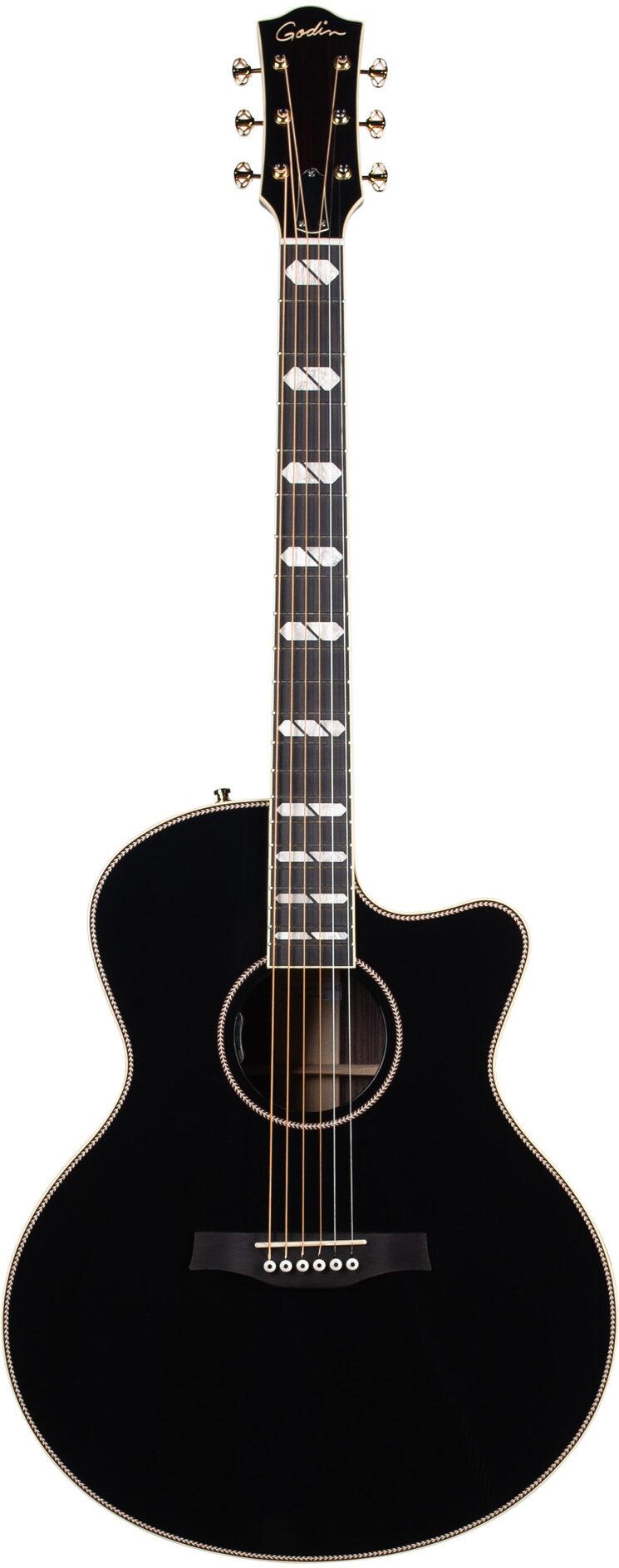 Godin Connaisseur MJ Electric Guitar with Rosewood Fingerboard (with Gig Bag), Black, Action Position Back
