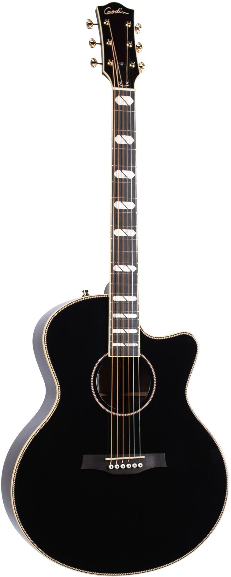 Godin Connaisseur MJ Electric Guitar with Rosewood Fingerboard (with Gig Bag), Black, Action Position Back