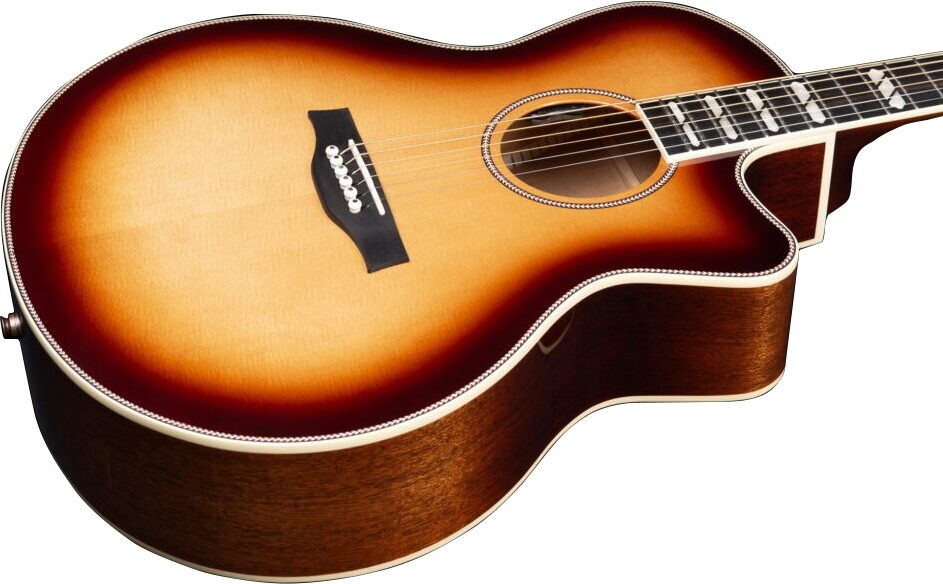 Godin Connaisseur Mini-Jumbo Electric Guitar (with Gig Bag), Sunsetburst, Action Position Back