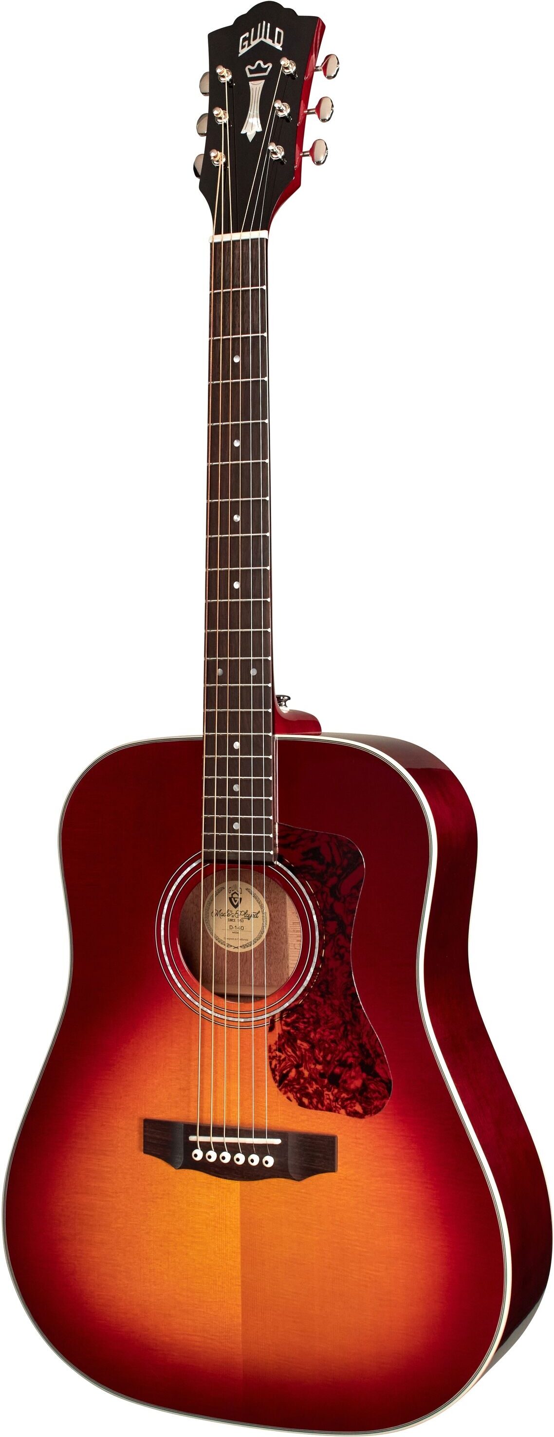 Guild D-140 Acoustic Guitar (with Case), Cherry Burst, Action Position Back