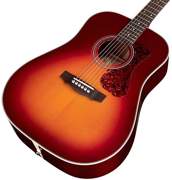 Guild D-140 Acoustic Guitar (with Case), Cherry Burst, Action Position Back