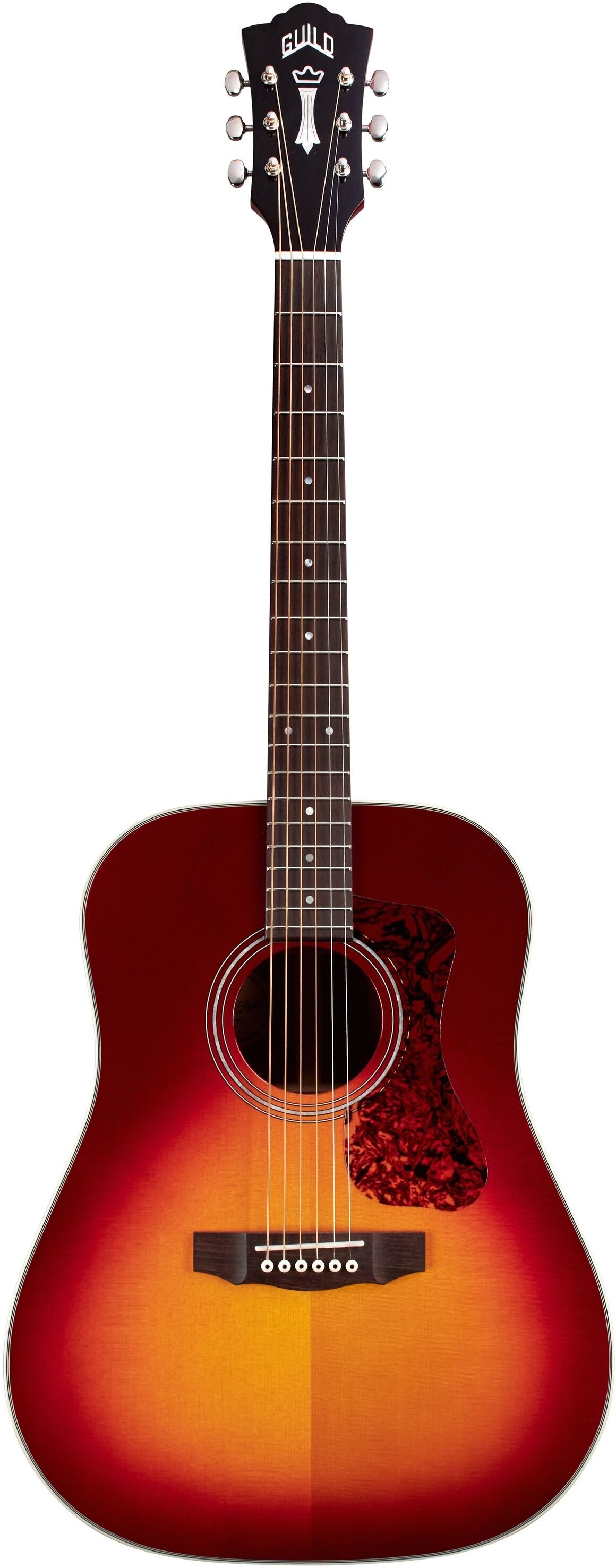 Guild D-140 Acoustic Guitar (with Case), Cherry Burst, Action Position Back