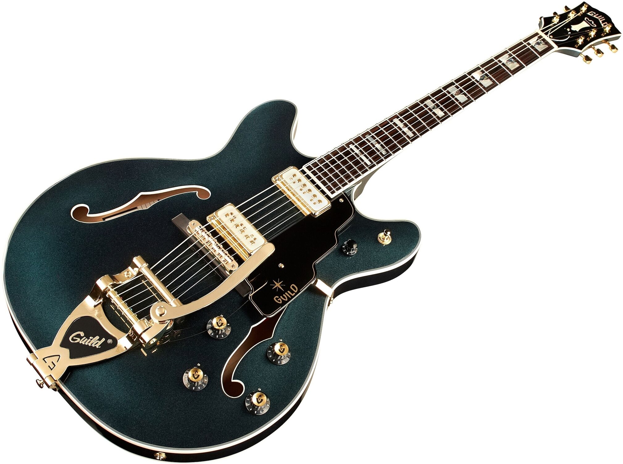 Guild Starfire VI Special Kingswood Electric Guitar (with Case), Green, Action Position Back