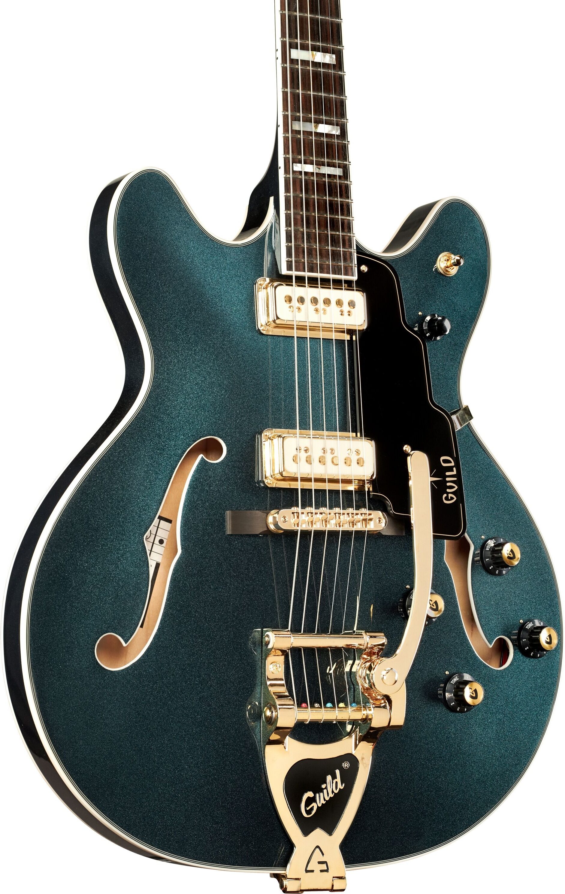 Guild Starfire VI Special Kingswood Electric Guitar (with Case), Green, Action Position Back