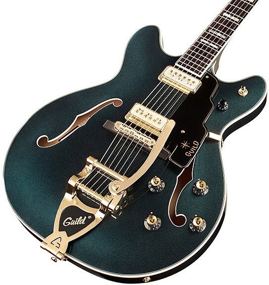 Guild Starfire VI Special Kingswood Electric Guitar (with Case), Green, Action Position Back