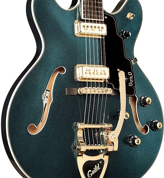 Guild Starfire VI Special Kingswood Electric Guitar (with Case), Green, Action Position Back