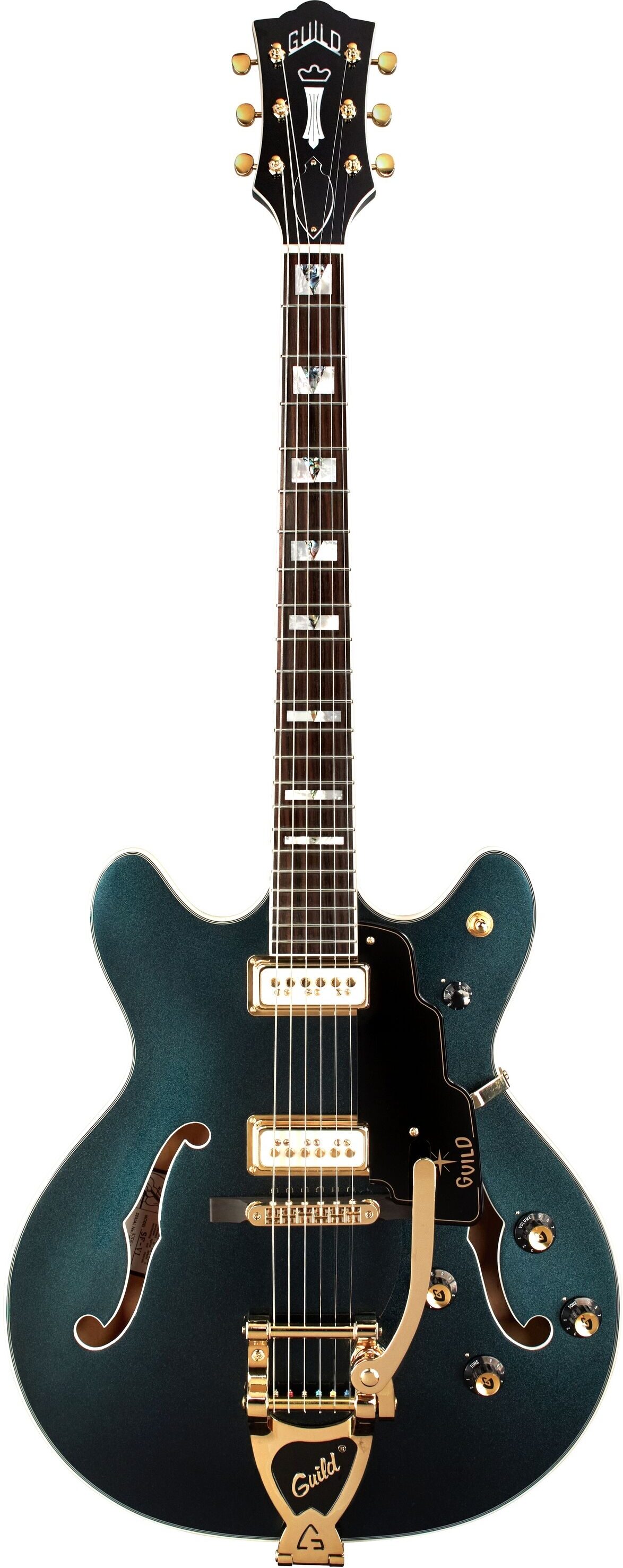 Guild Starfire VI Special Kingswood Electric Guitar (with Case), Green, Action Position Back