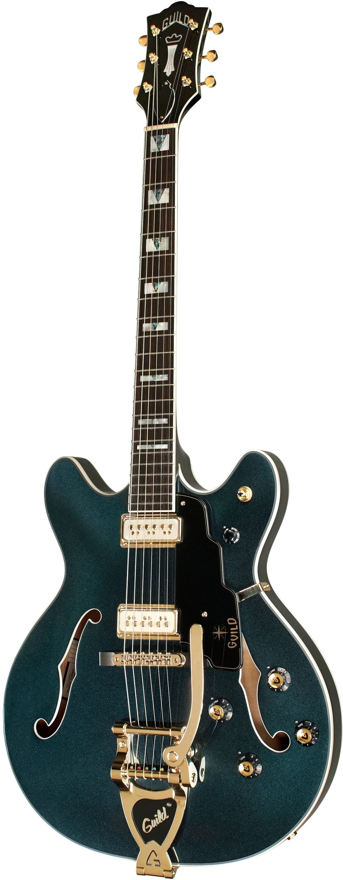 Guild Starfire VI Special Kingswood Electric Guitar (with Case), Green, Action Position Back