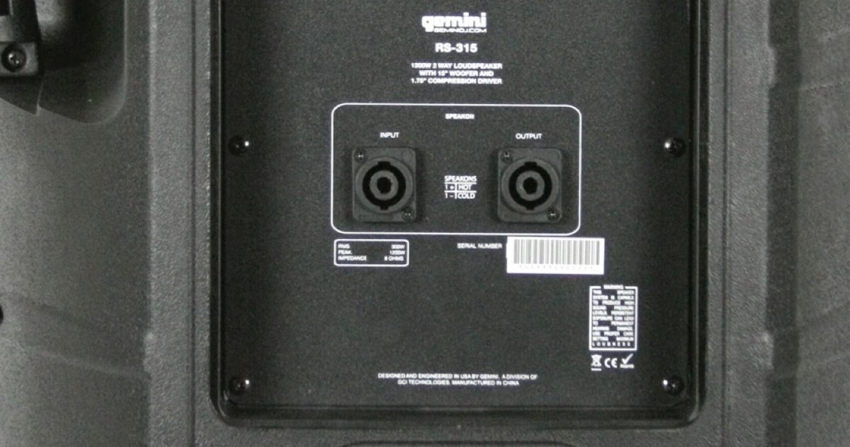 Gemini RS-315 Passive Loudspeaker (1x15"), Rear