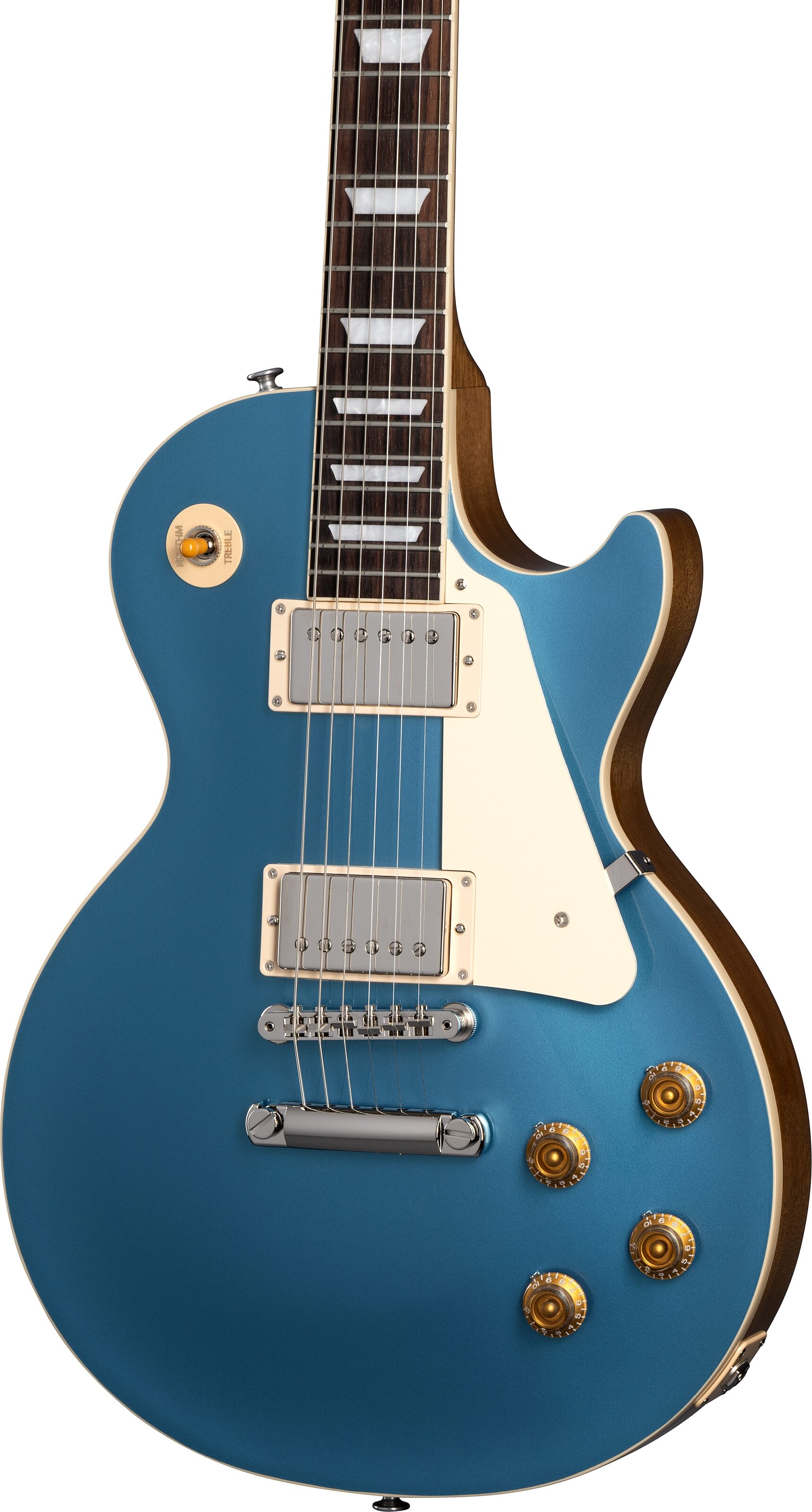 Gibson Les Paul Standard 50s Custom Color Electric Guitar, Figured Top (with Case), Pelham Blue, Open Box (Very Good), Main with all components Front