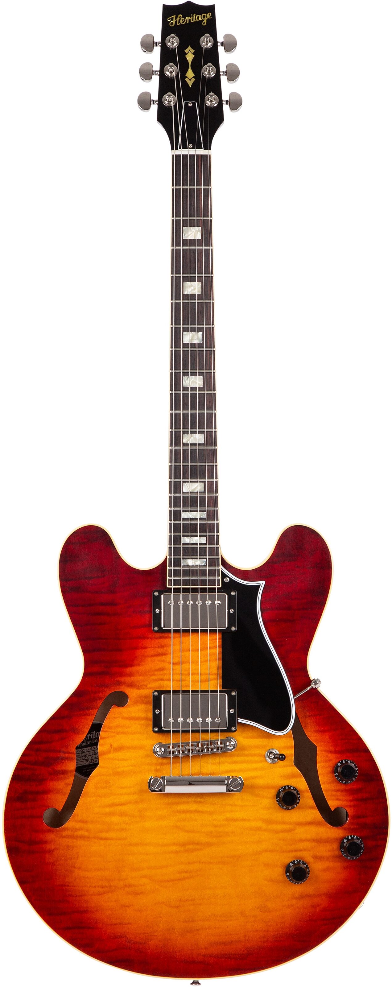 Heritage Custom Core H-535 Semi-Hollowbody Electric Guitar, Dark Cherry Sunburst, Action Position Back