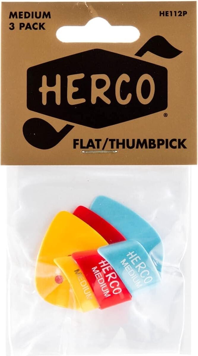 Dunlop Herco Flat Guitar Thumbpicks, Medium, HE112P, 3-Pack, Main