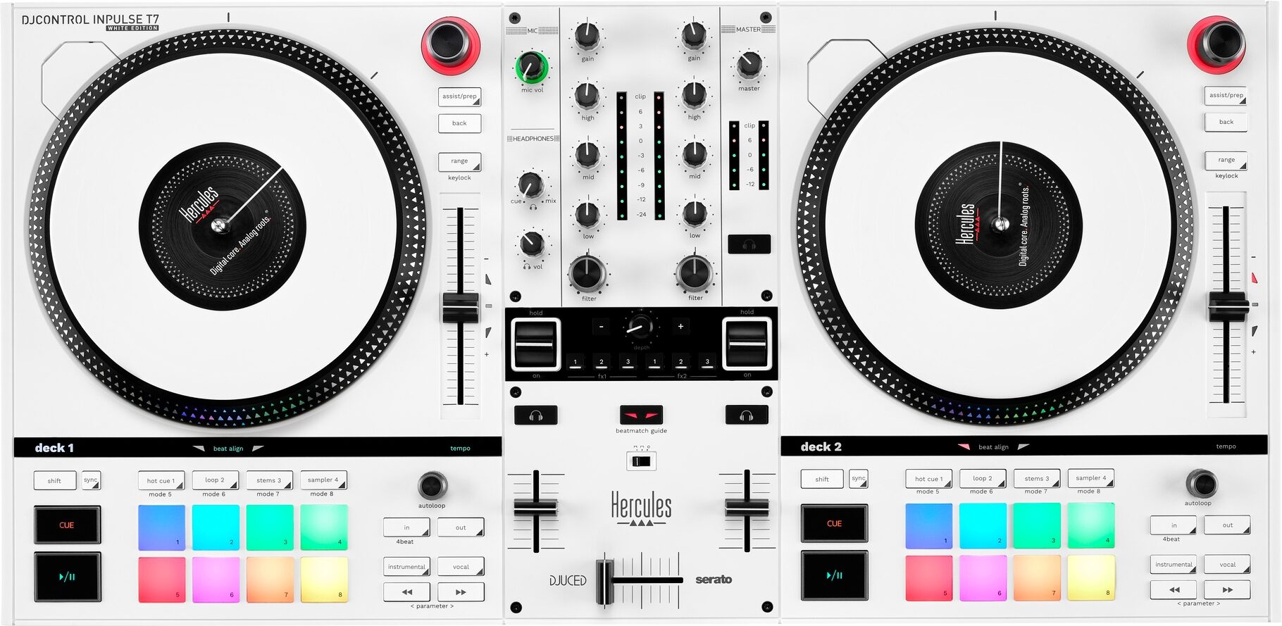 Hercules DJControl Inpulse T7 DJ Controller, White, Action Position Back