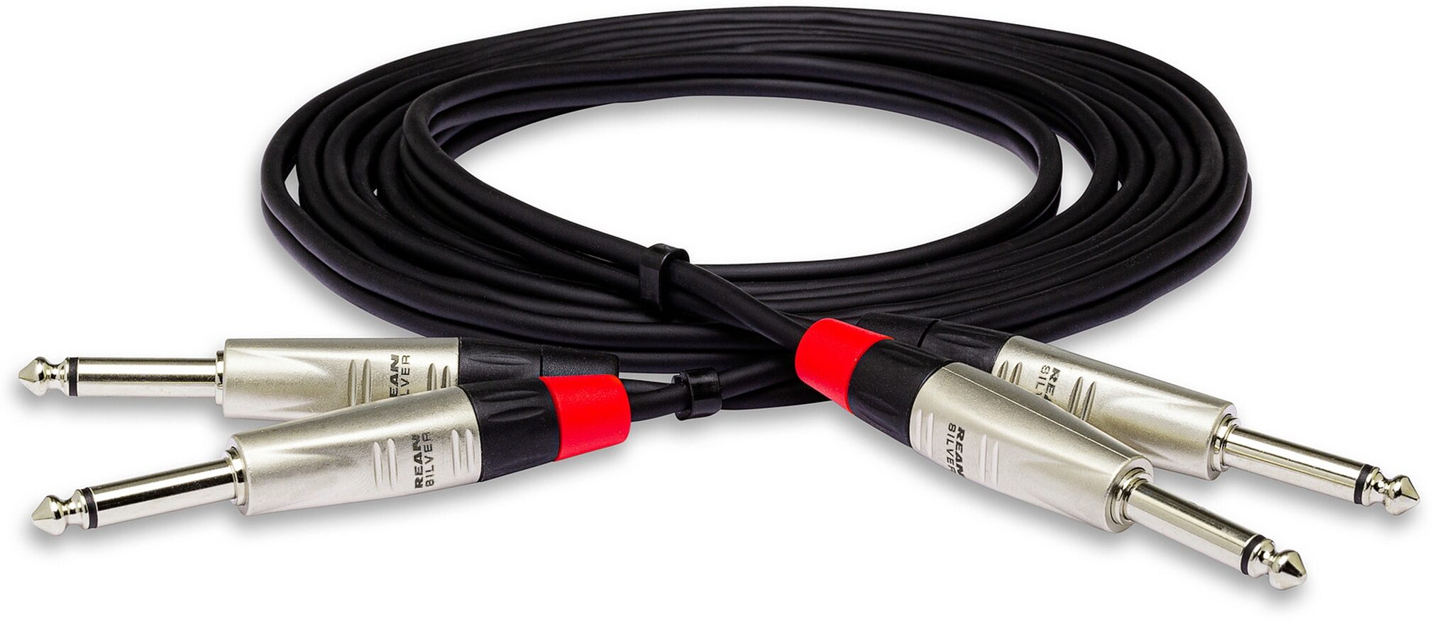 Hosa Pro Dual REAN 1/4 Inch TS Stereo Interconnect Cable, 3 foot, Action Position Back