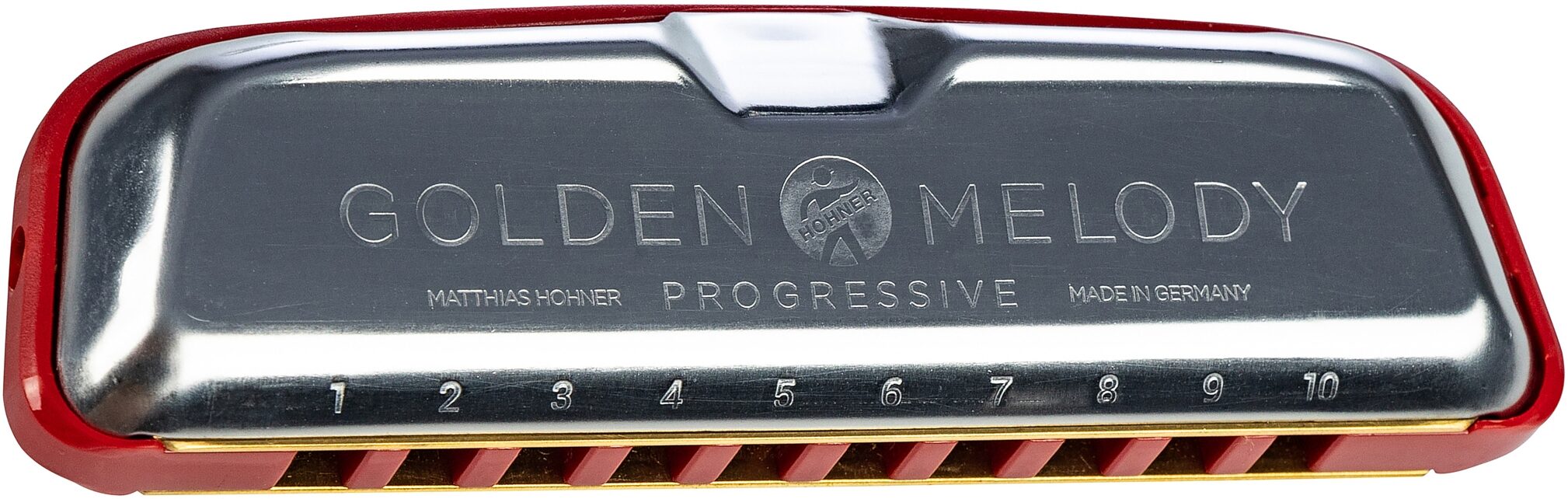 Hohner M544BX Golden Melody Progressive Harmonica, Chrome, Key of A, Action Position Back