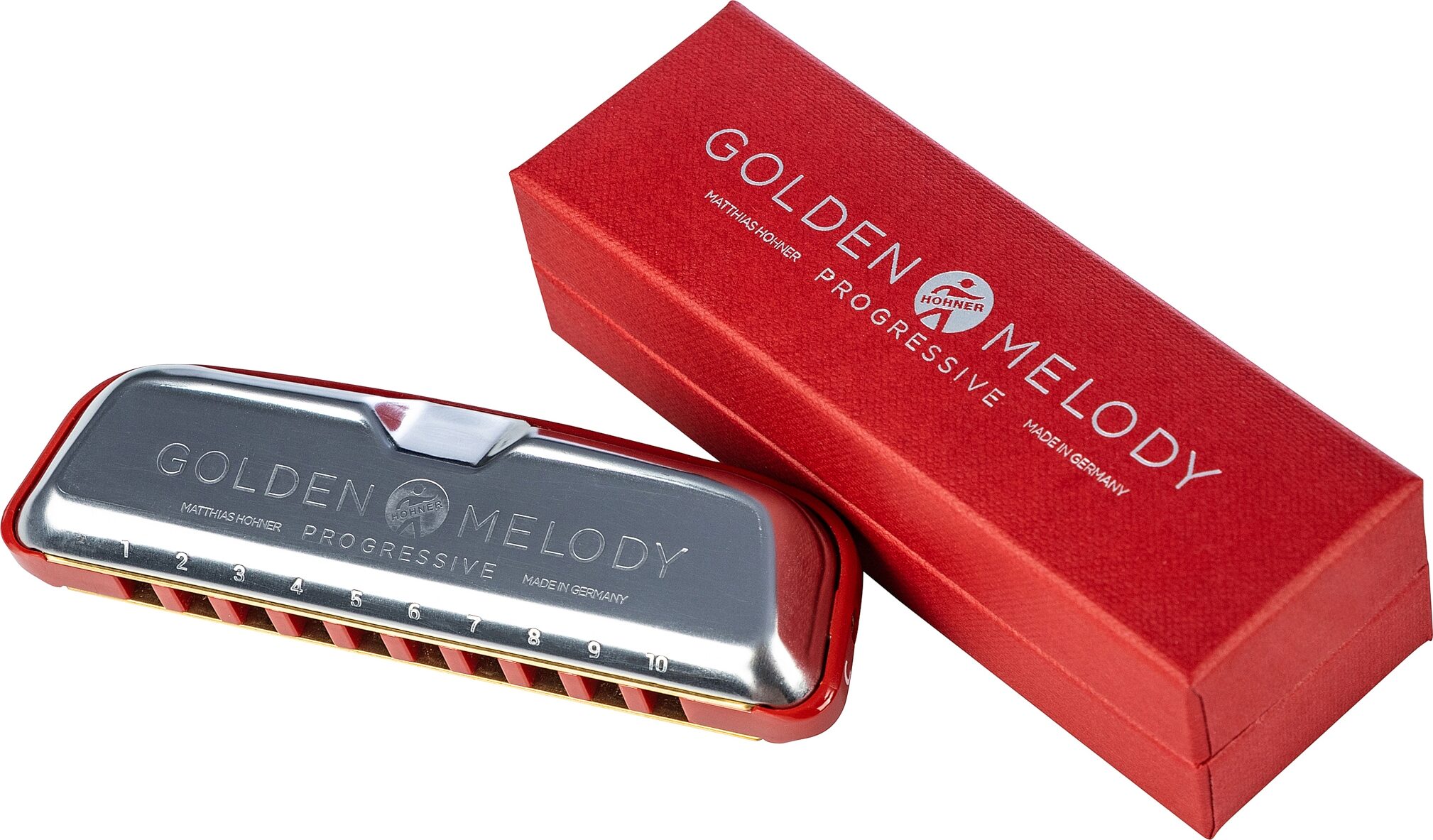 Hohner M544BX Golden Melody Progressive Harmonica, Chrome, Key of A, Action Position Back