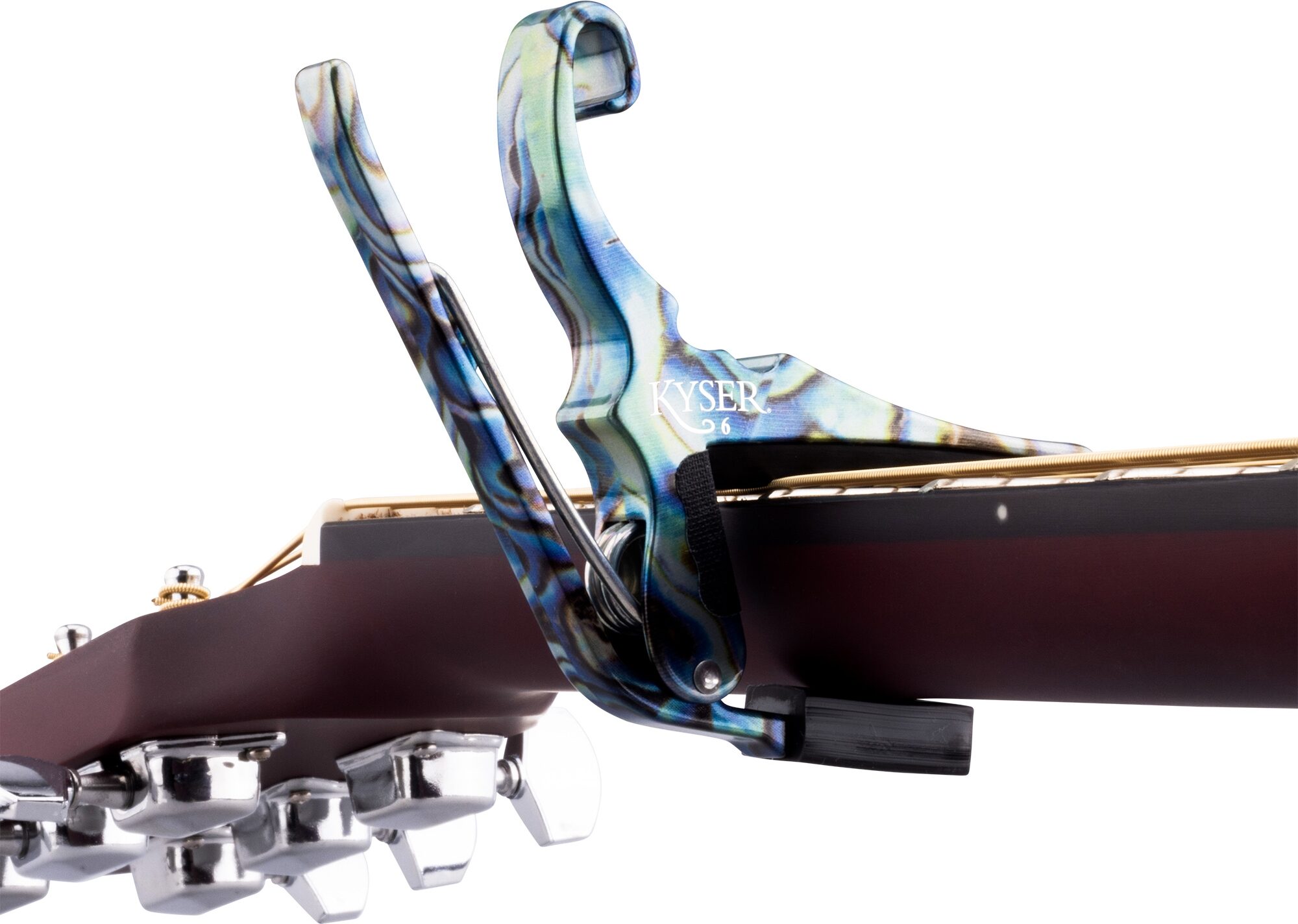 Kyser Quick Change Electric Guitar Capo, Abalone, Action Position Back