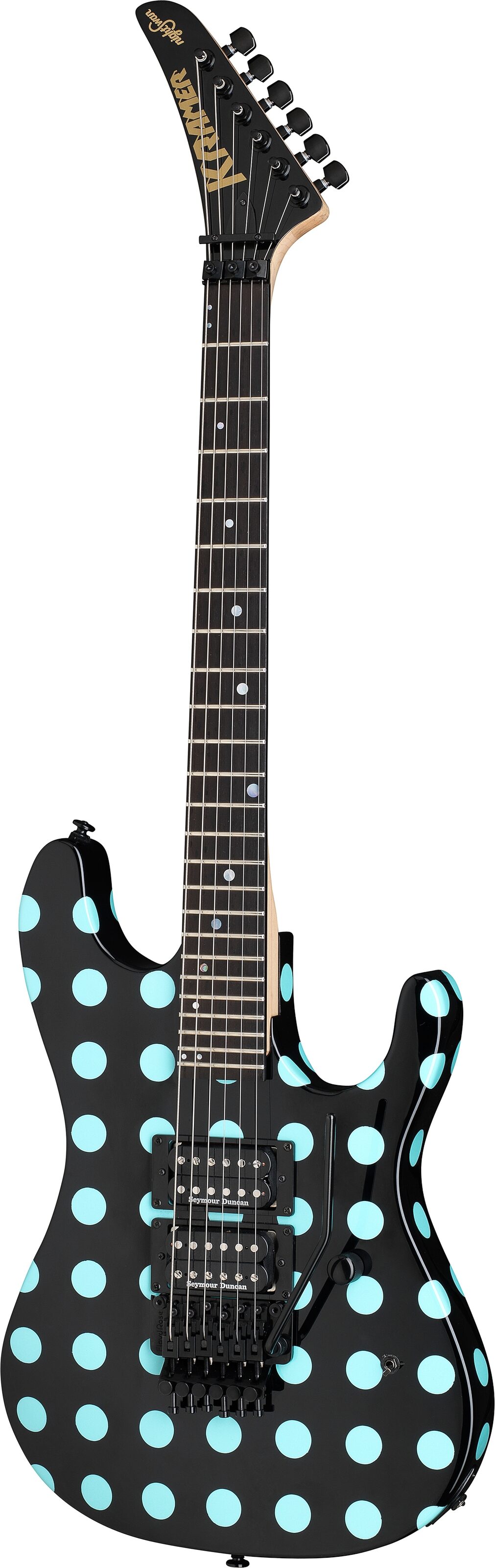 Kramer NightSwan Electric Guitar, Black with Blue Polka Dots, Custom Graphics, Open Box (Good), Main