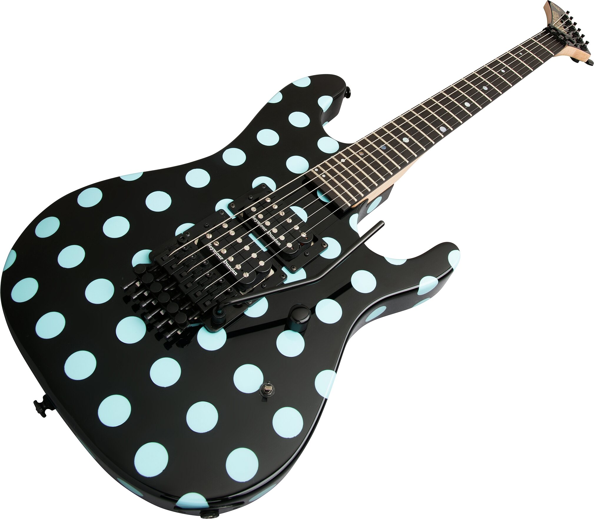 Kramer NightSwan Electric Guitar, Black with Blue Polka Dots, Custom Graphics, Open Box (Good), Action Position Back