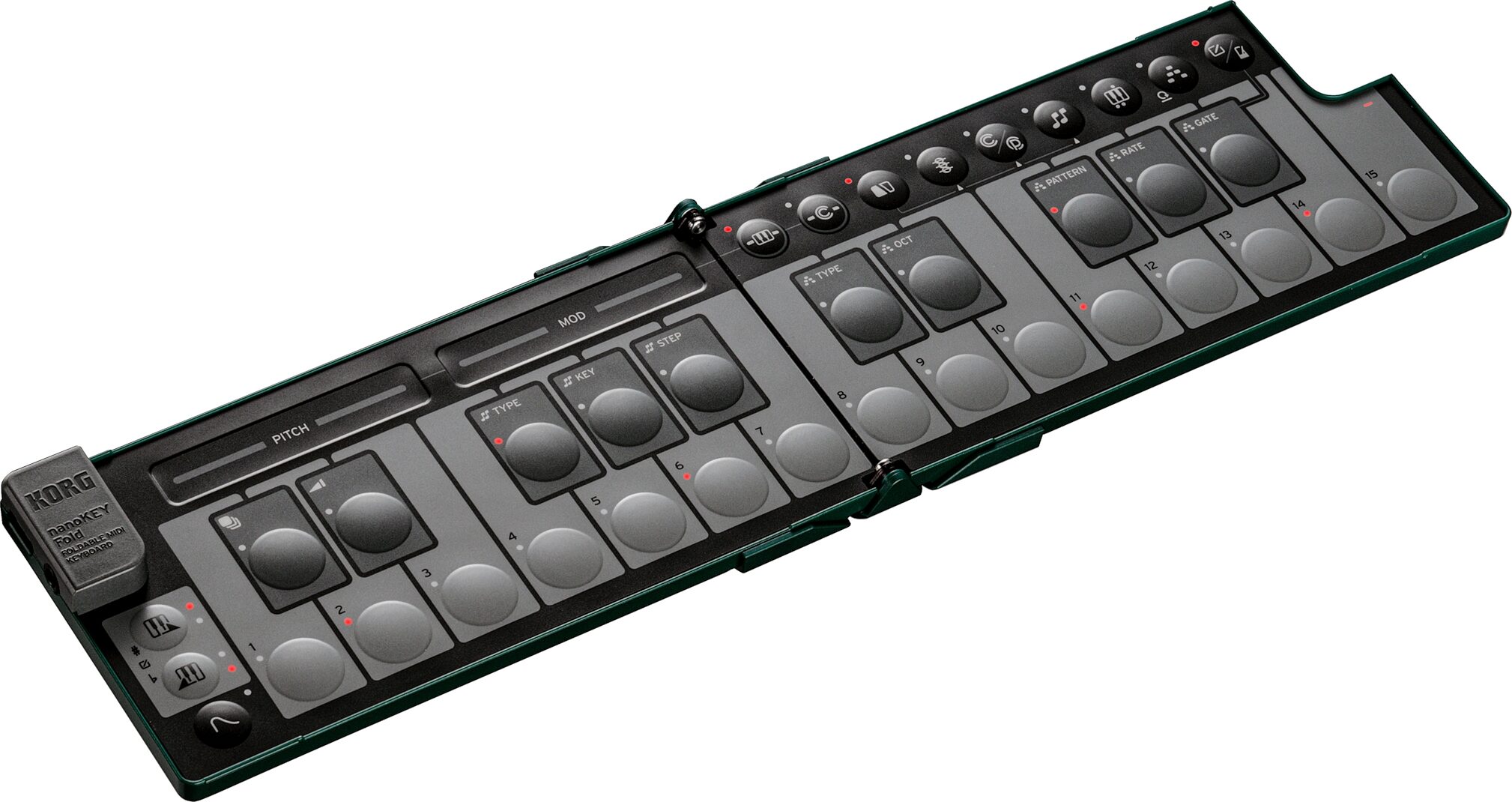 Korg Nanokey Fold USB MIDI keyboard, Alpine Green, Action Position Back