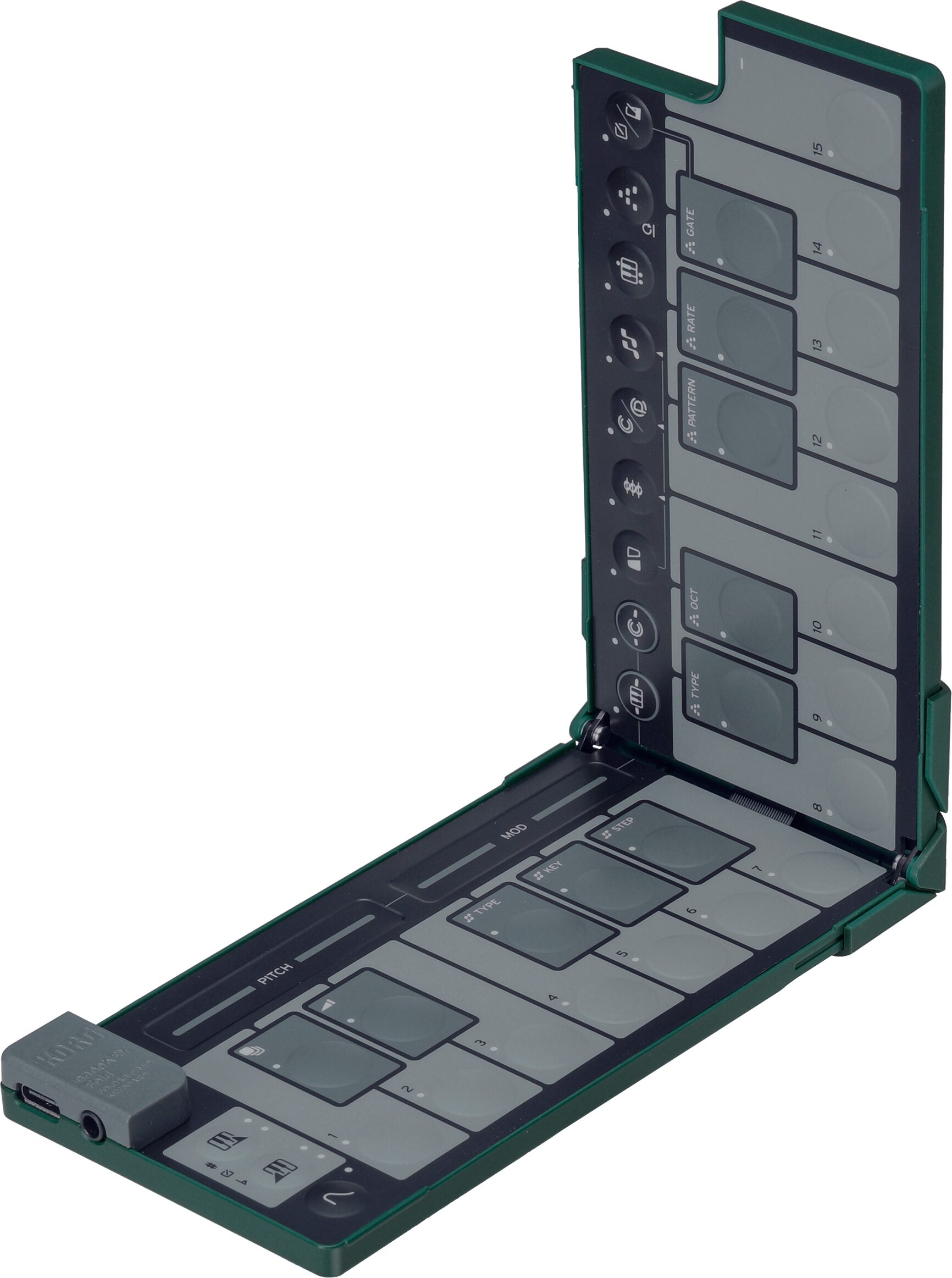 Korg Nanokey Fold USB MIDI keyboard, Alpine Green, Action Position Back