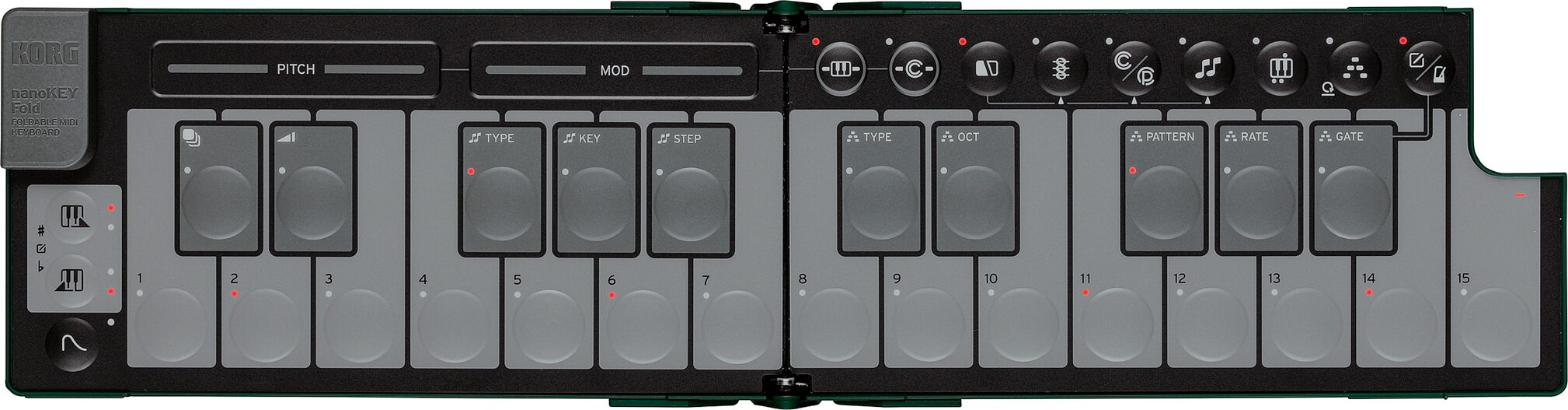 Korg Nanokey Fold USB MIDI keyboard, Alpine Green, Action Position Back