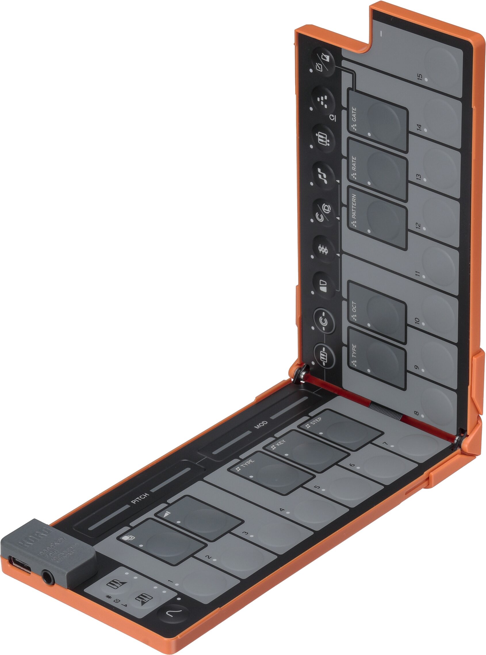 Korg Nanokey Fold USB MIDI keyboard, Lava Orange, Action Position Back