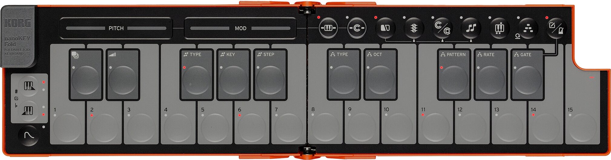 Korg Nanokey Fold USB MIDI keyboard, Lava Orange, Action Position Back