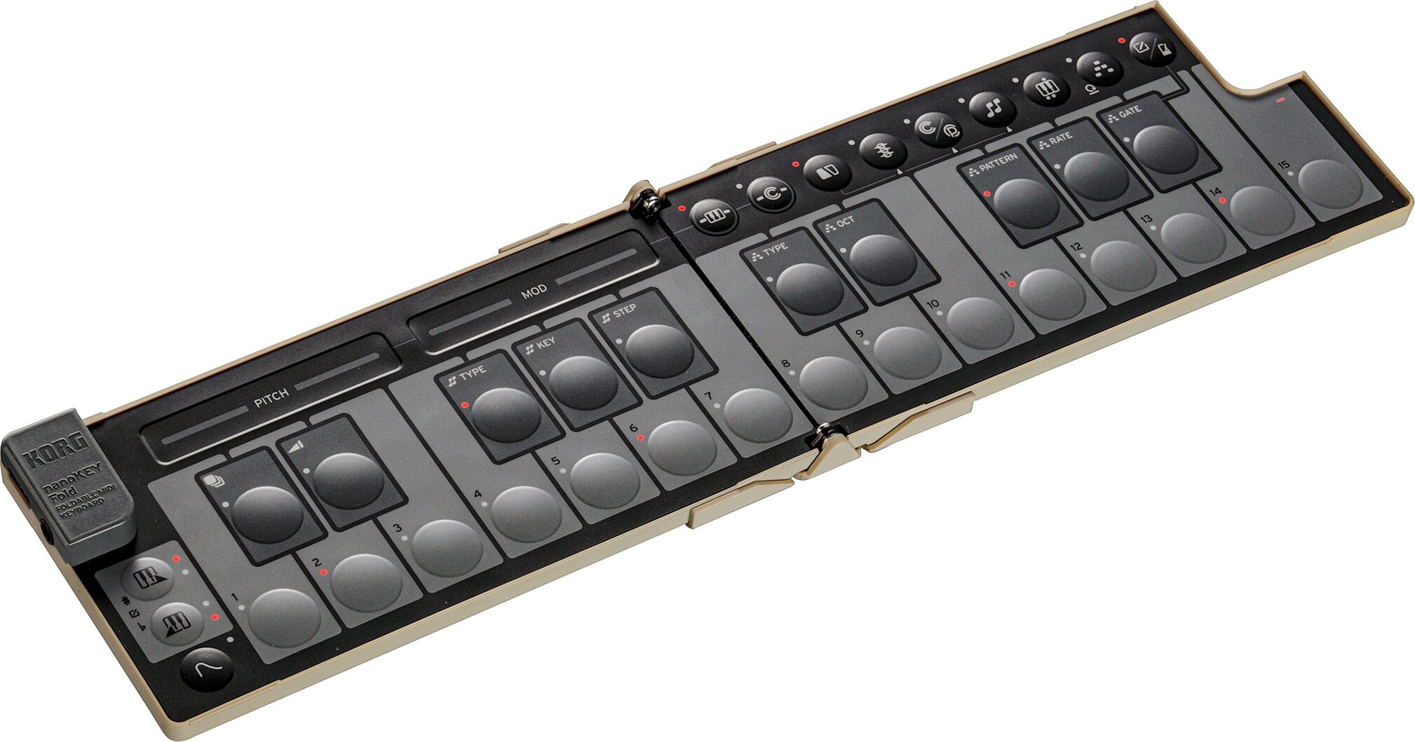 Korg Nanokey Fold USB MIDI keyboard, Sand Beige, Action Position Back