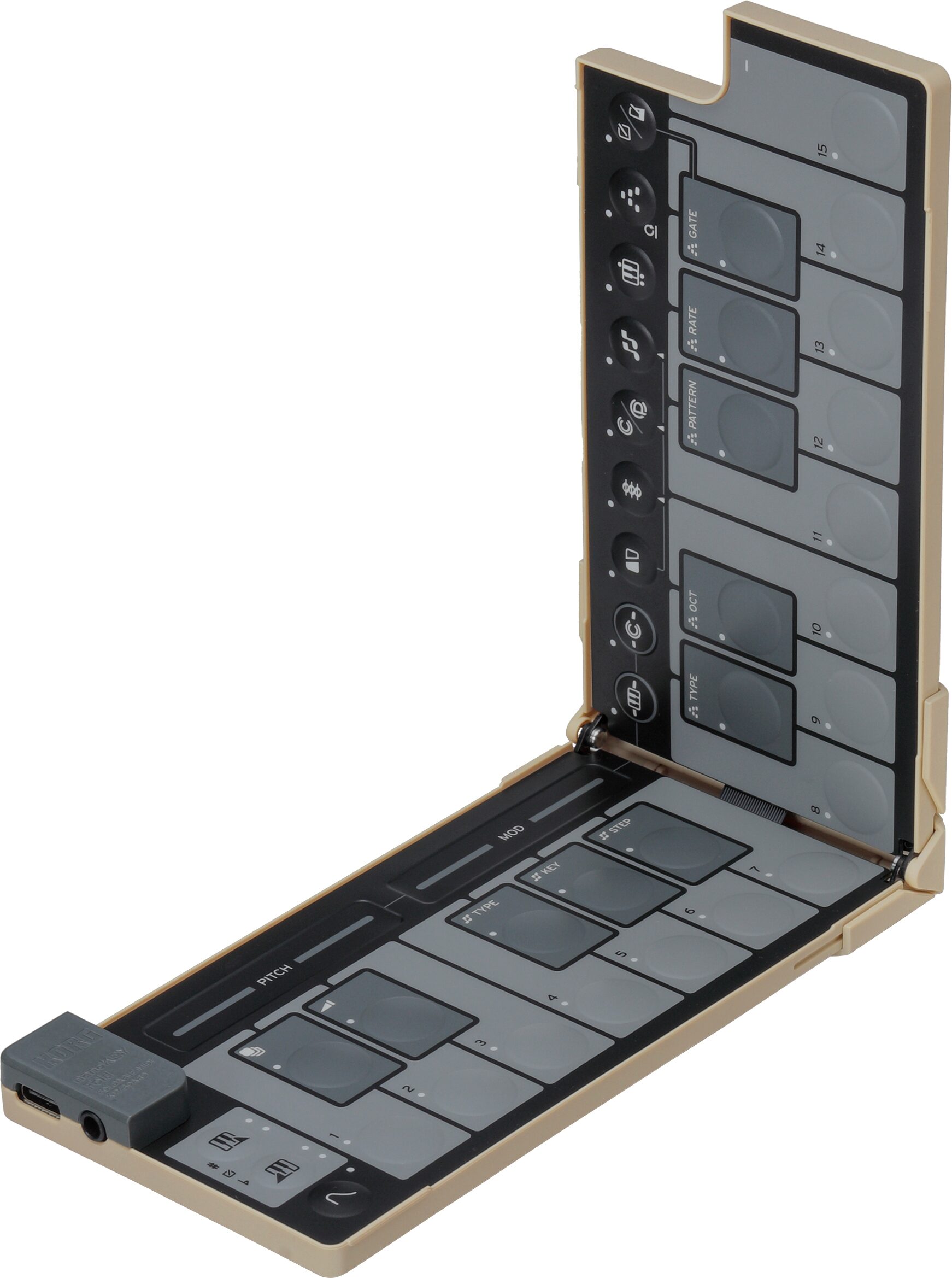 Korg Nanokey Fold USB MIDI keyboard, Sand Beige, Action Position Back