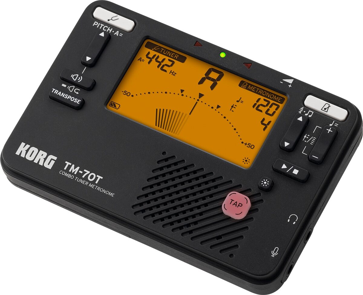 Korg TM70-T Tuner Metronome with CM400 Contact Microphone, New, Action Position Back