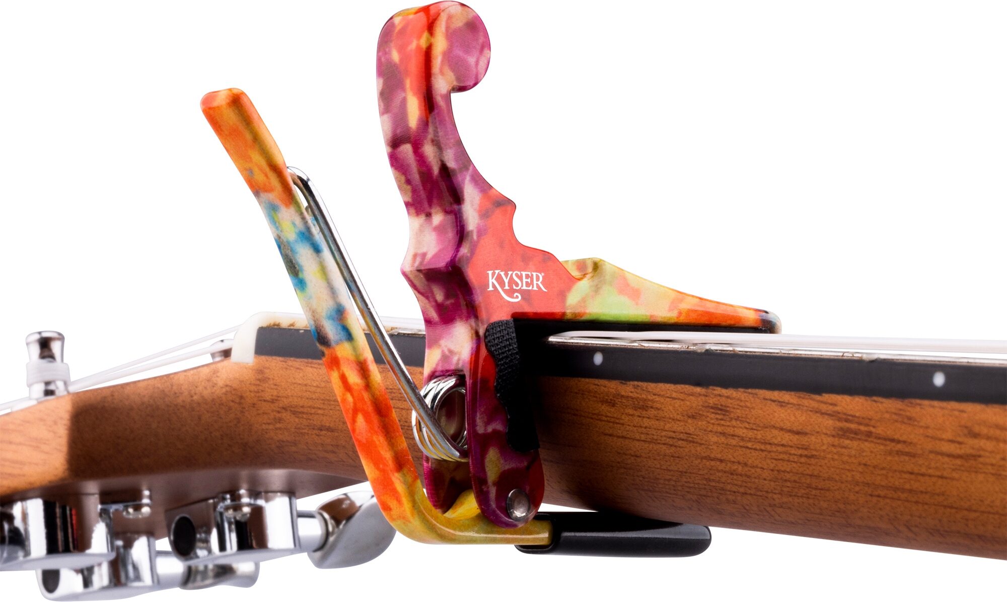 Kyser Quick-Change Ukulele Capo, Hawaiian Lei, Action Position Back