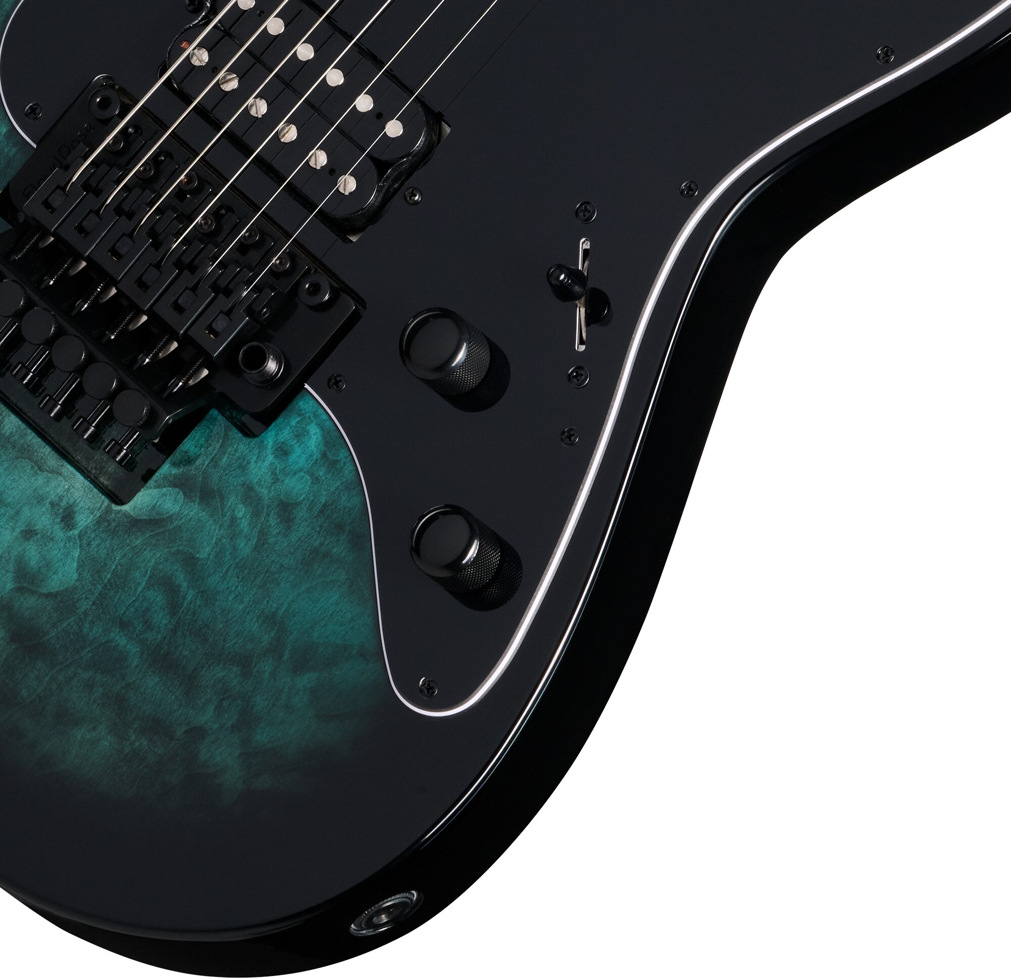 Kramer Volante Quilt HSFR Electric Guitar (with Gig Bag), Aqua Burst, Action Position Back
