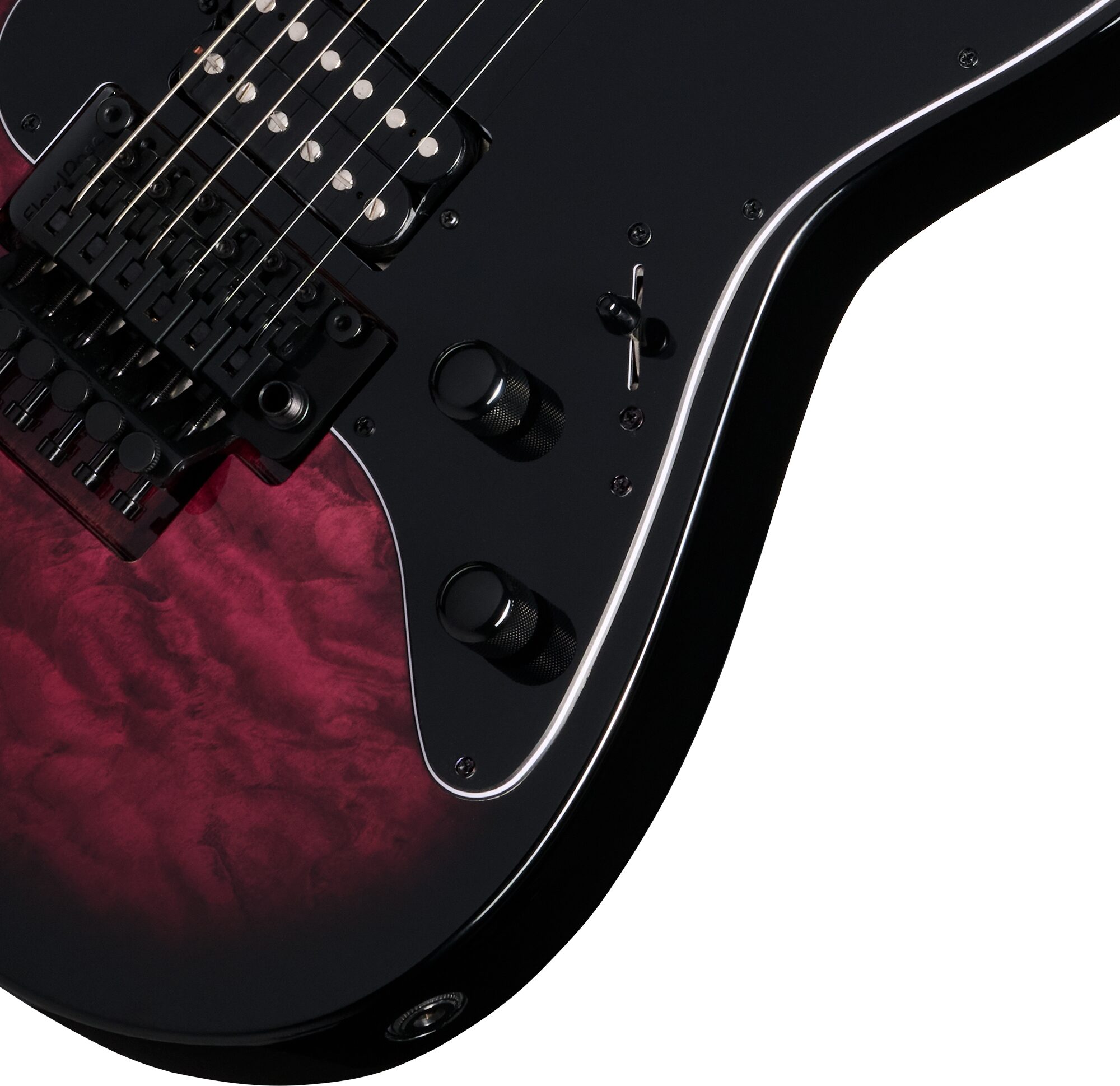 Kramer Volante Quilt HSFR Electric Guitar (with Gig Bag), Magenta Burst, Action Position Back